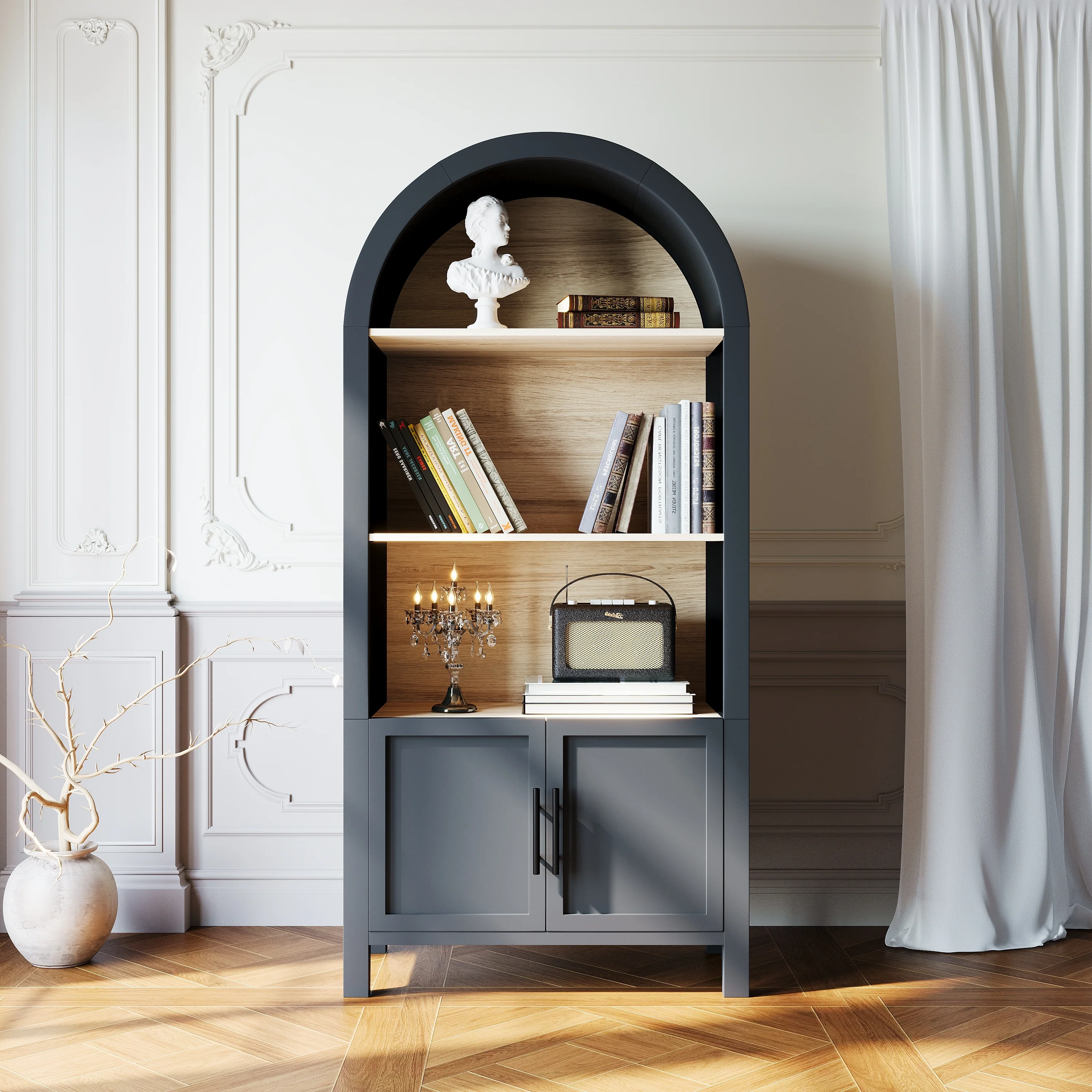 Grantham Arched 3-Tier Bookcase Cabinet with Door - Image 3