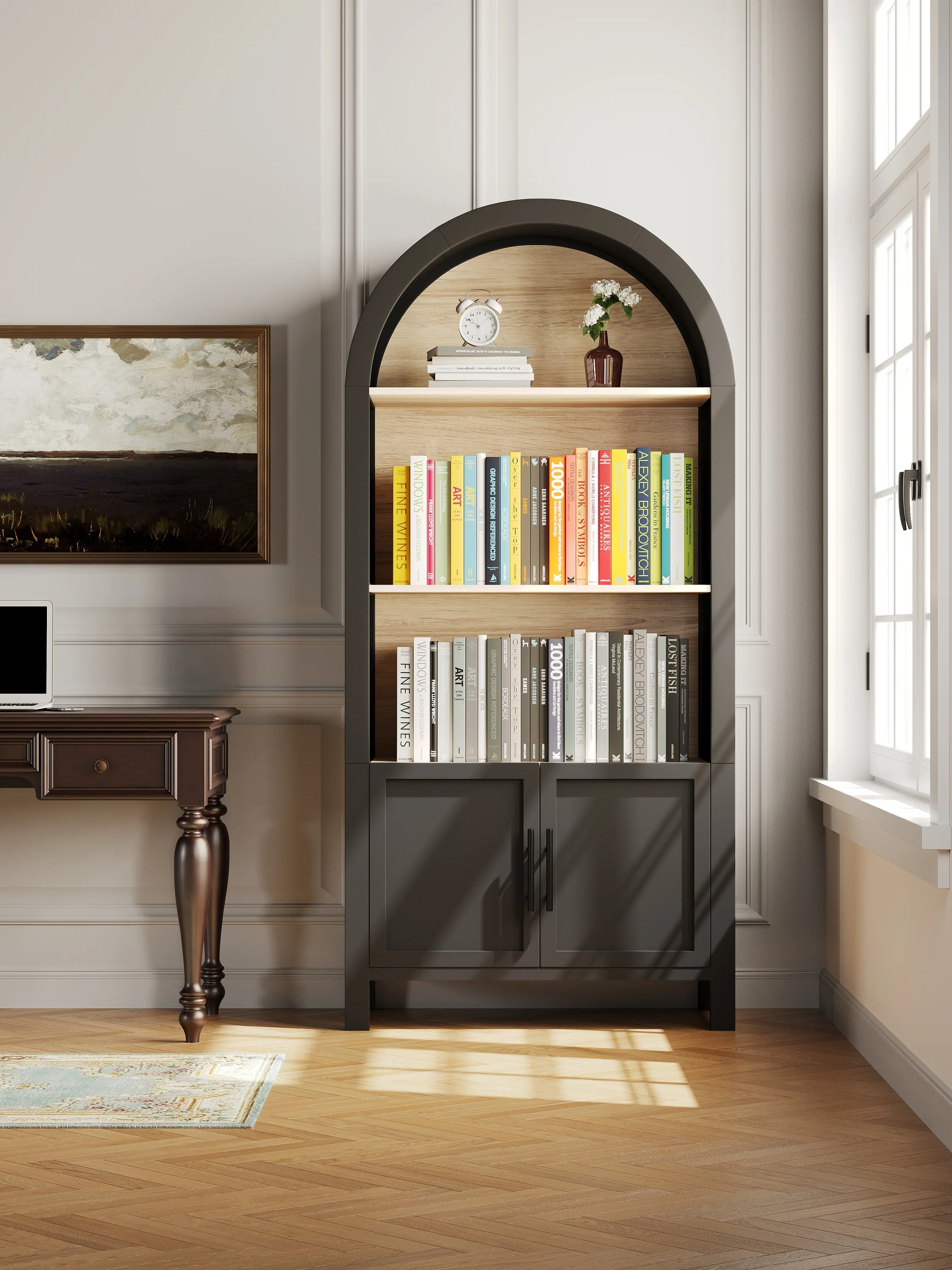Grantham Arched 3-Tier Bookcase Cabinet with Door - Image 4