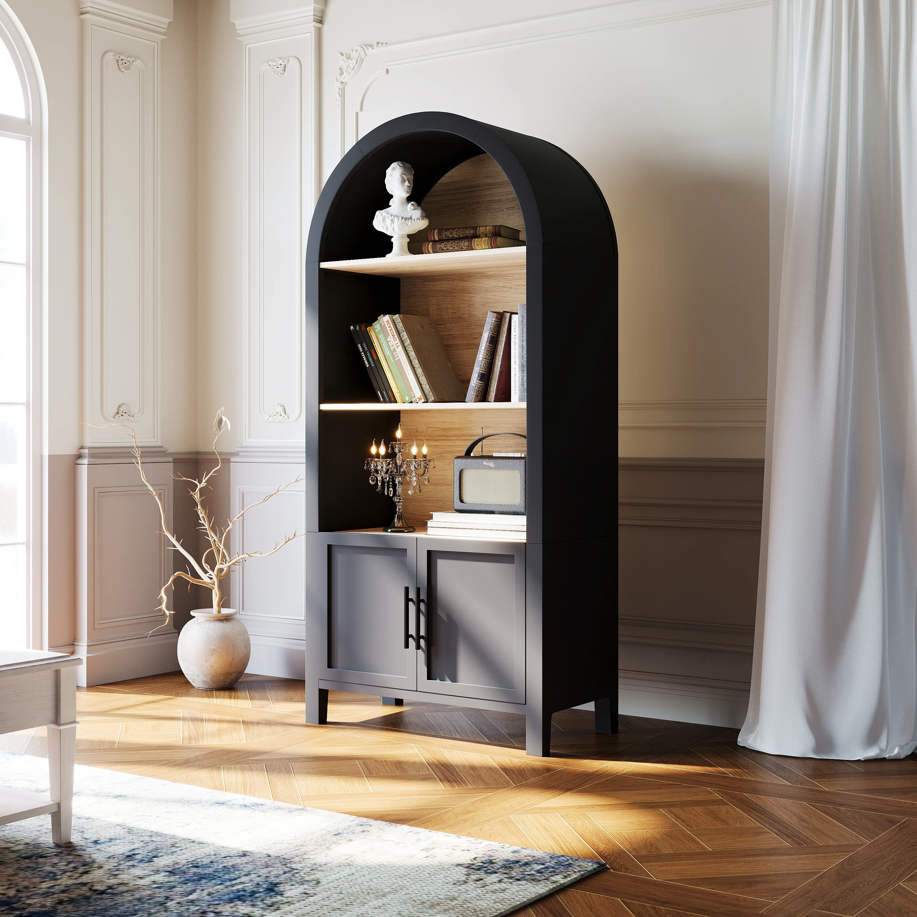 Grantham Arched 3-Tier Bookcase Cabinet with Door - Image 6