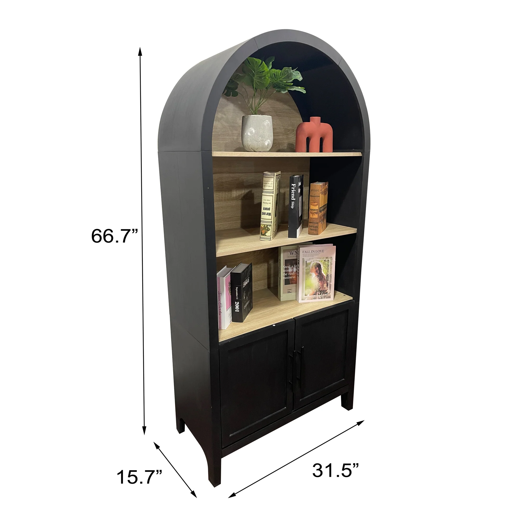Grantham Arched 3-Tier Bookcase Cabinet with Door - Image 8