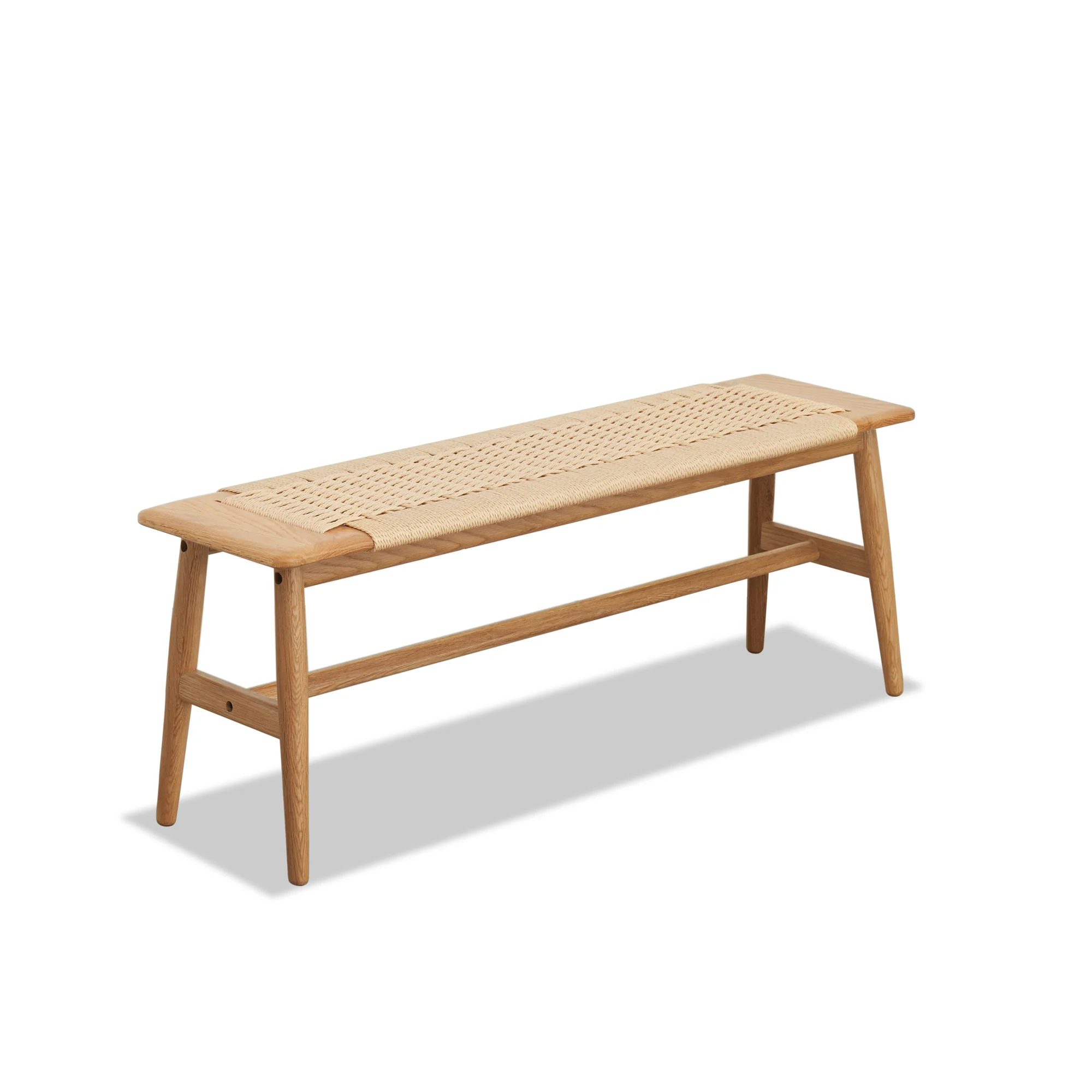 Woven Design Natural Oak Wood Dining Bench - Image 5