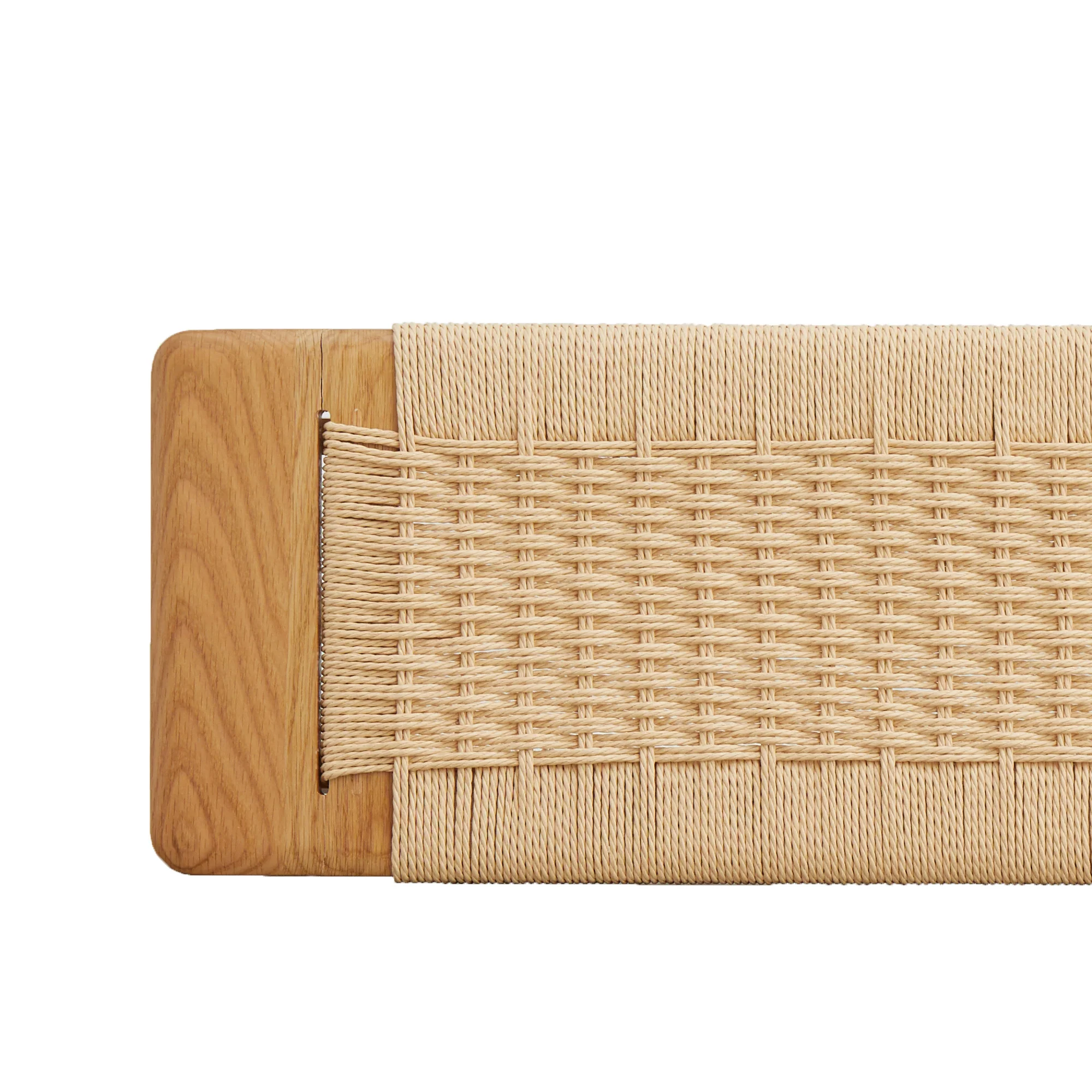 Woven Design Natural Oak Wood Dining Bench - Image 6
