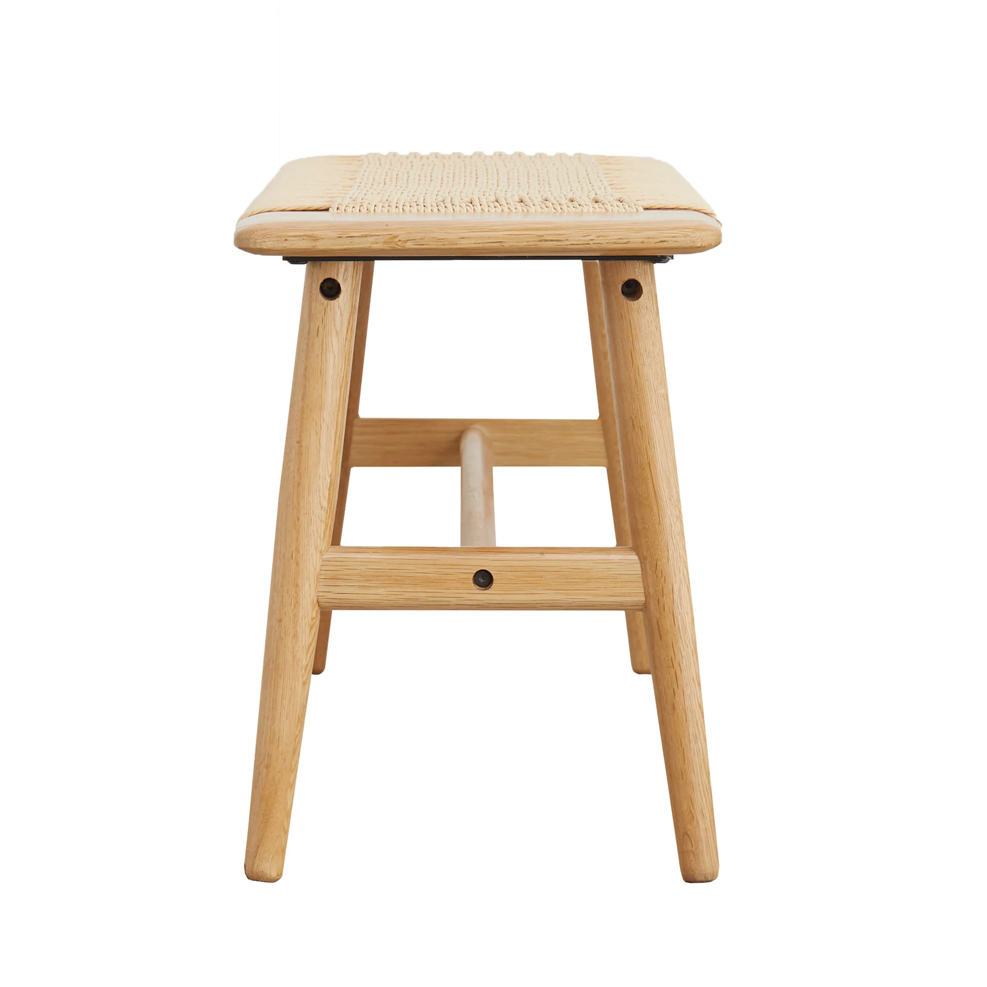 Woven Design Natural Oak Wood Dining Bench - Image 7