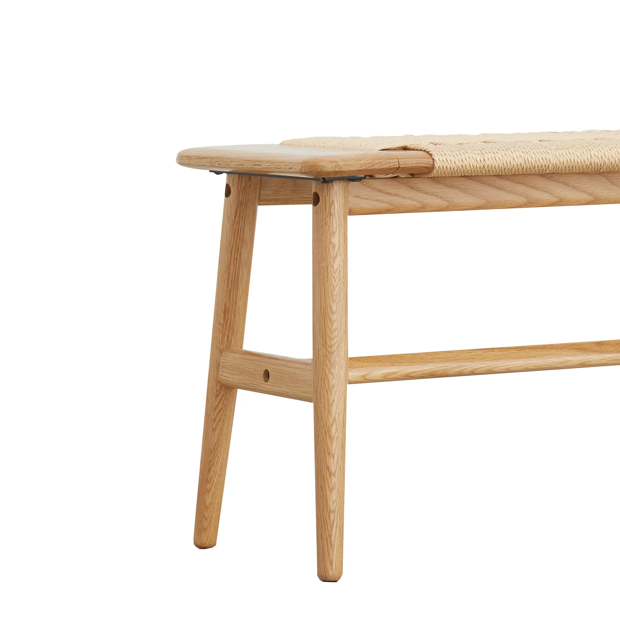 Woven Design Natural Oak Wood Dining Bench - Image 8