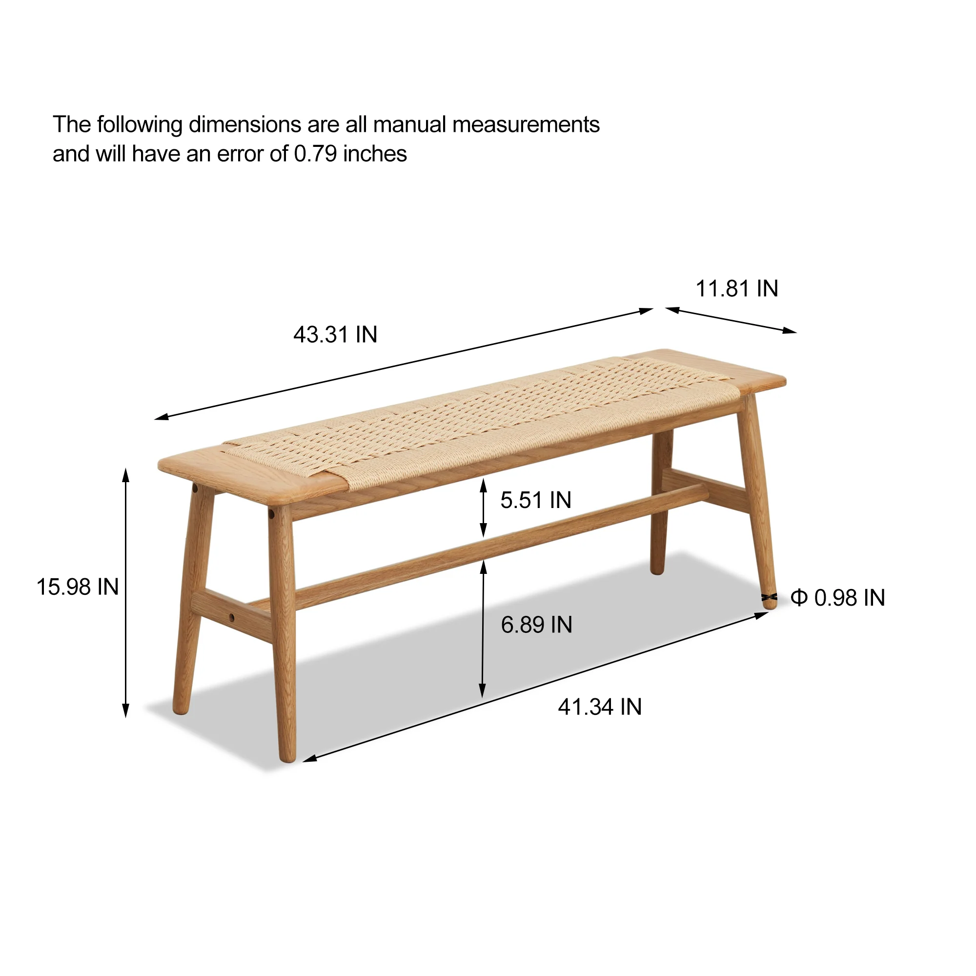 Woven Design Natural Oak Wood Dining Bench - Image 9