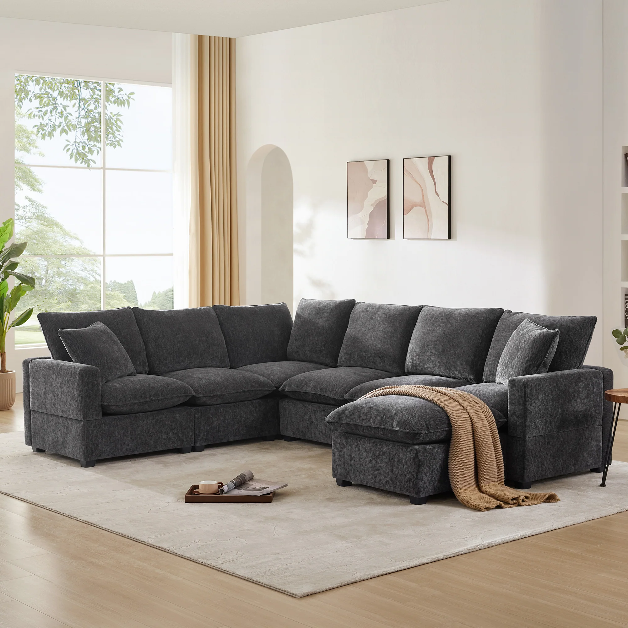 Chenille Modular U-Shape Sectional Sofa, Seats 7 - Image 3