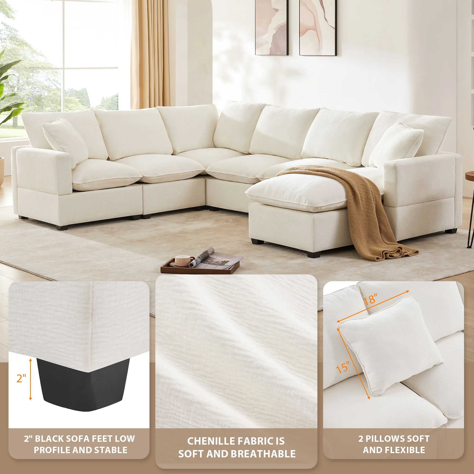 Chenille Modular U-Shape Sectional Sofa, Seats 7 - Image 30