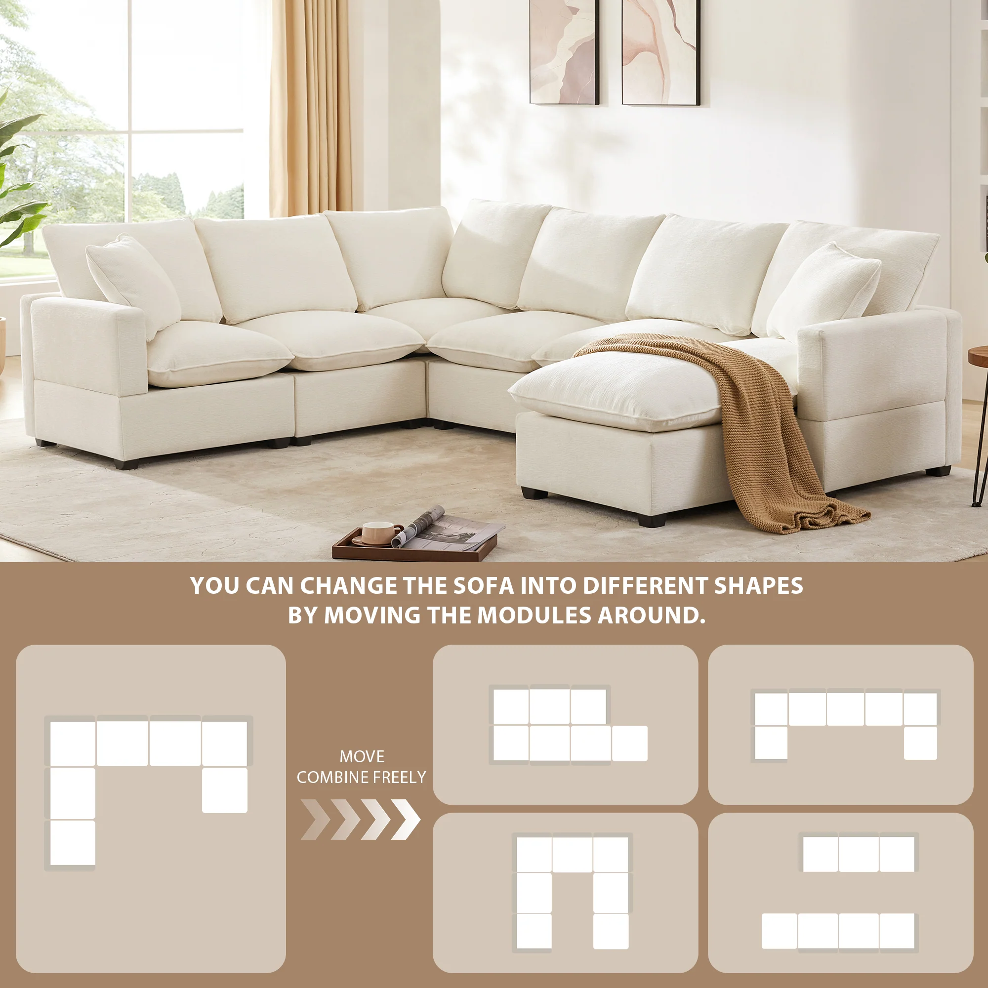 Chenille Modular U-Shape Sectional Sofa, Seats 7 - Image 32