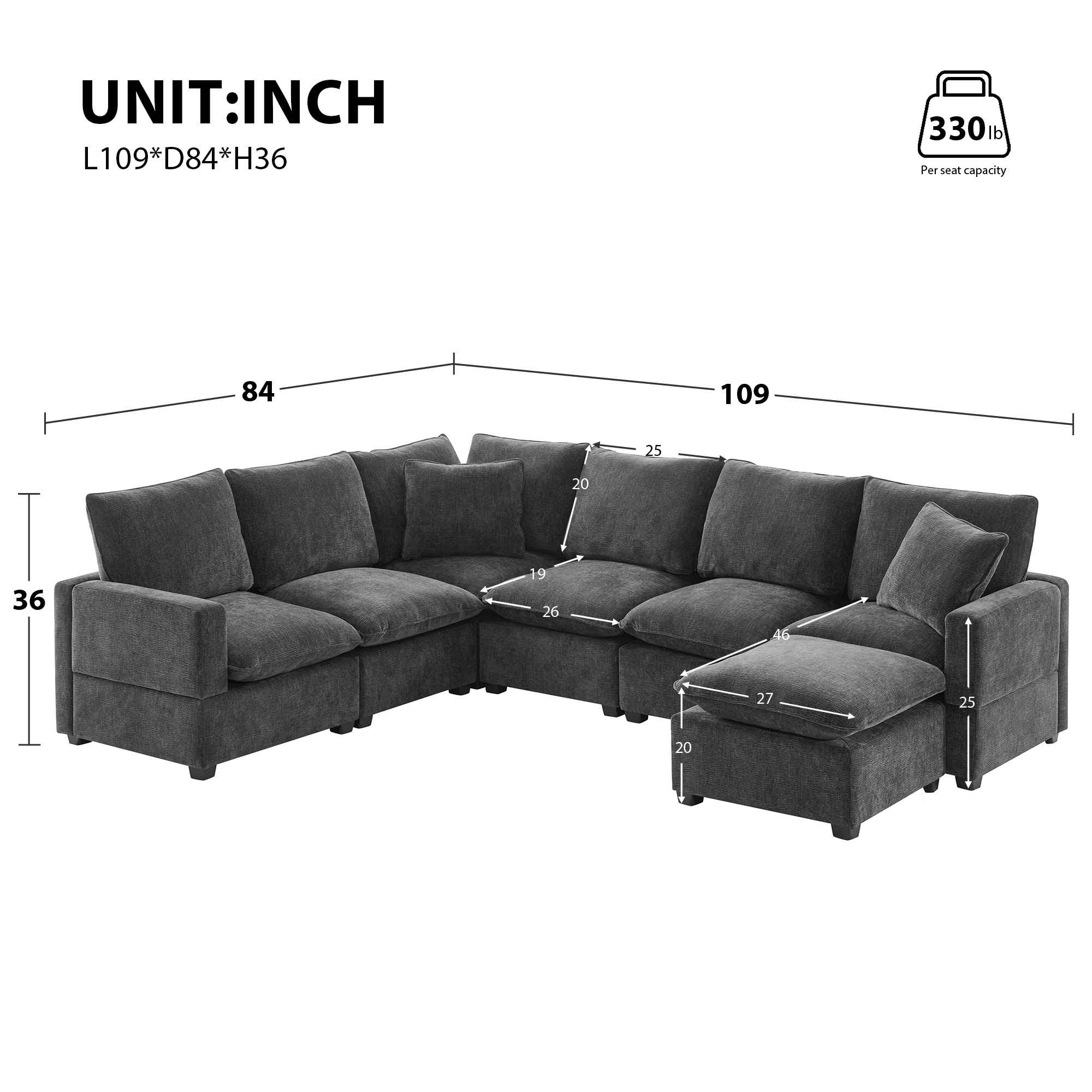 Chenille Modular U-Shape Sectional Sofa, Seats 7 - Image 4