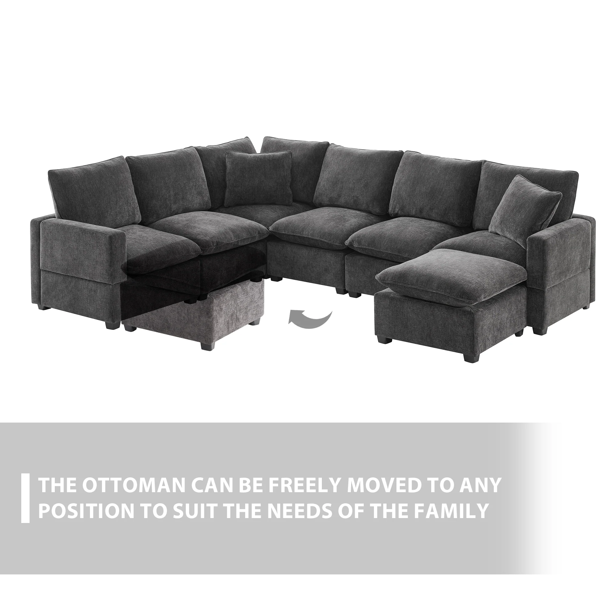 Chenille Modular U-Shape Sectional Sofa, Seats 7 - Image 7