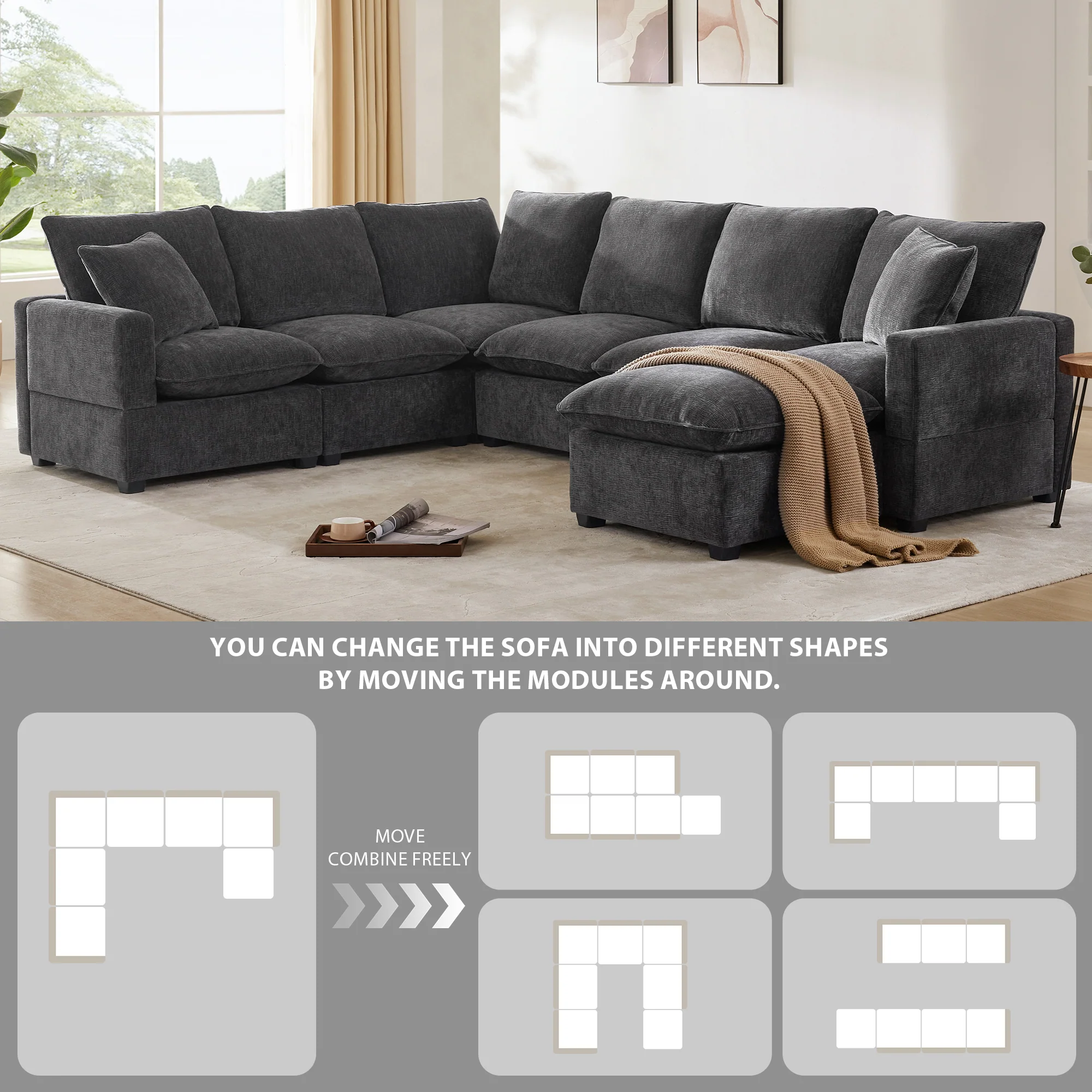 Chenille Modular U-Shape Sectional Sofa, Seats 7 - Image 8
