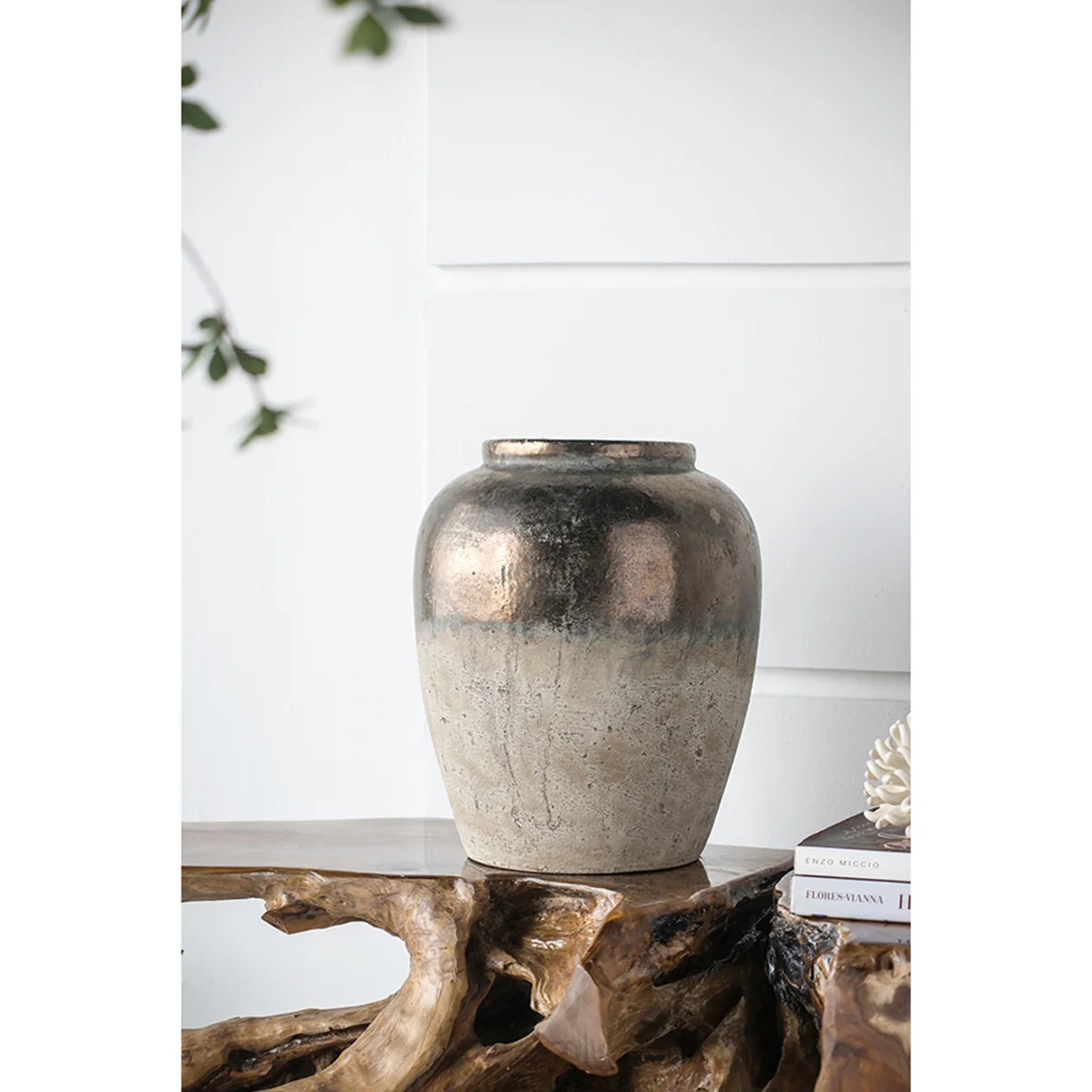 16" Round Sienna Brown Ceramic Accent Vase - Image 2
