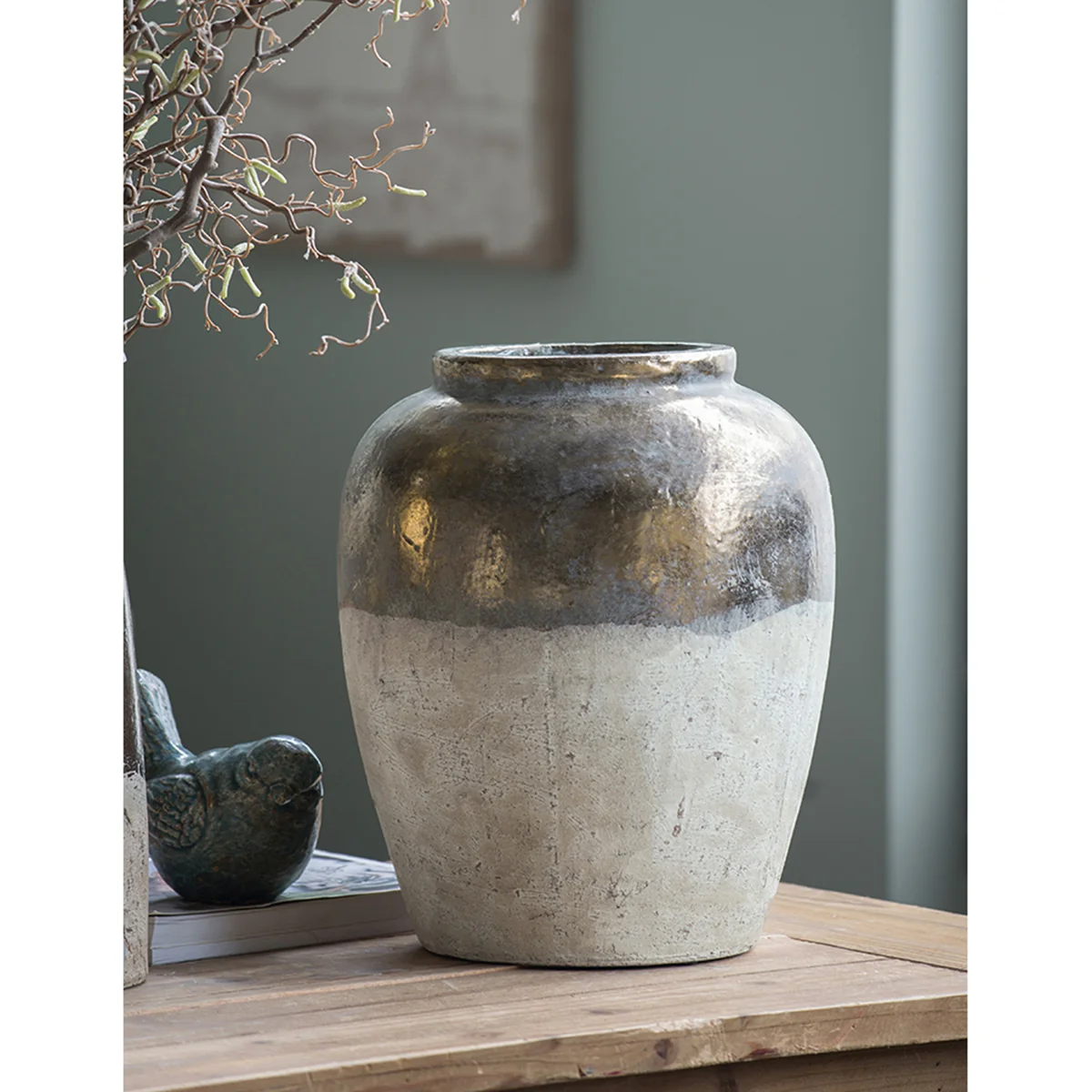 16" Round Sienna Brown Ceramic Accent Vase - Image 8
