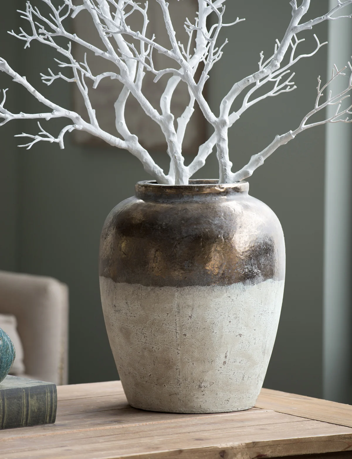 16" Round Sienna Brown Ceramic Accent Vase - Image 9