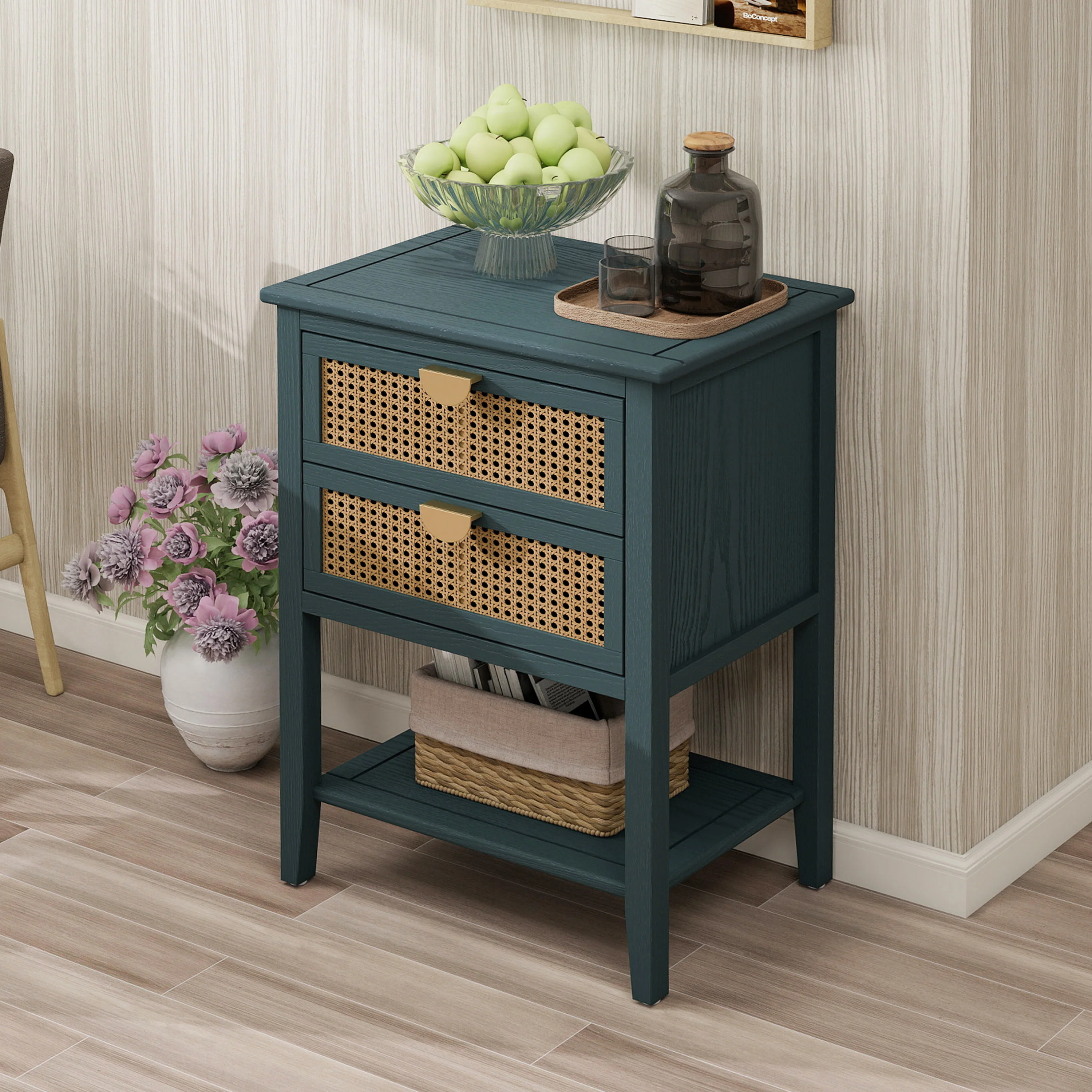 2-Drawer Side Table with Natural Rattan Drawers - Image 29