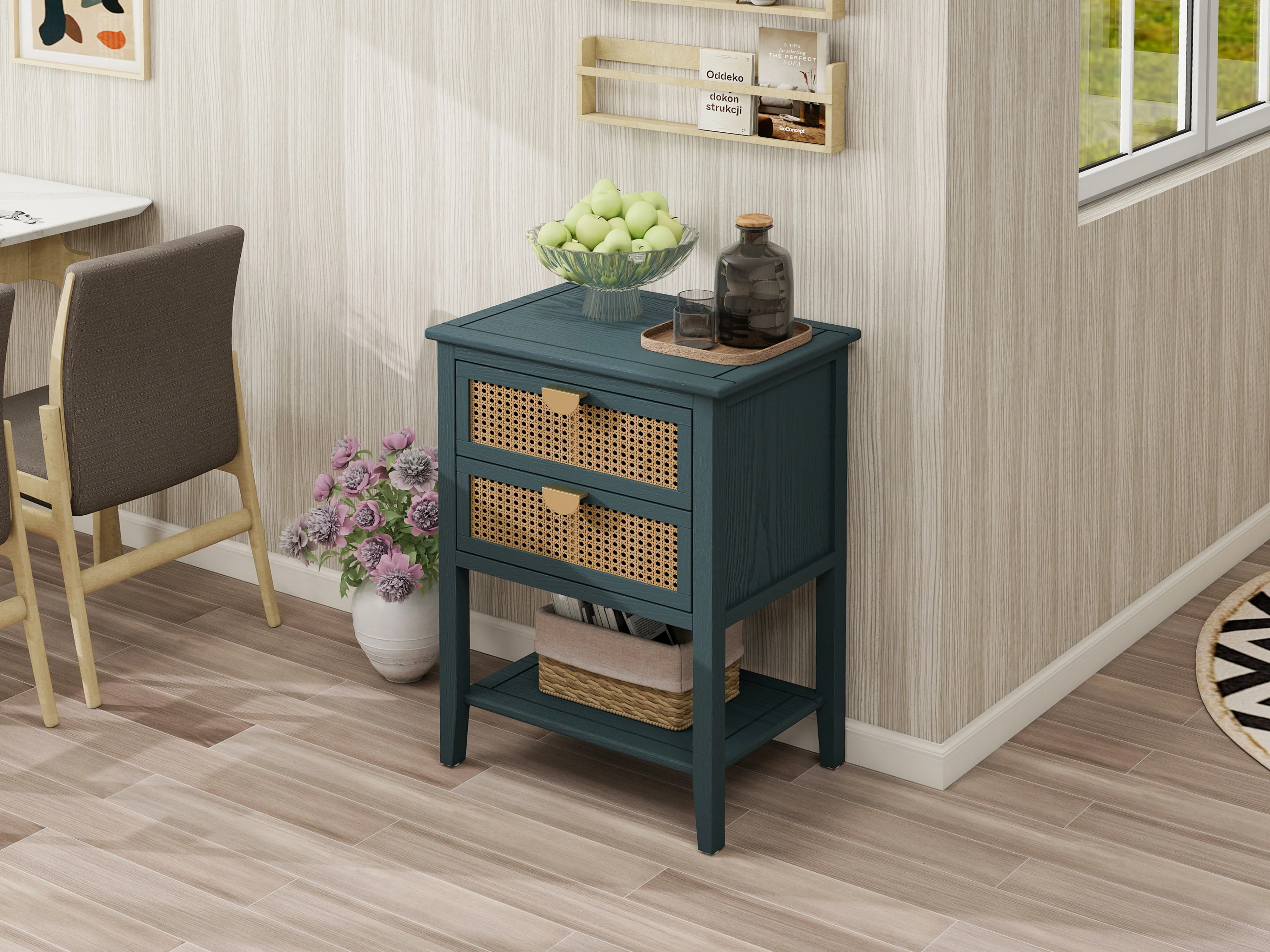 2-Drawer Side Table with Natural Rattan Drawers - Image 35
