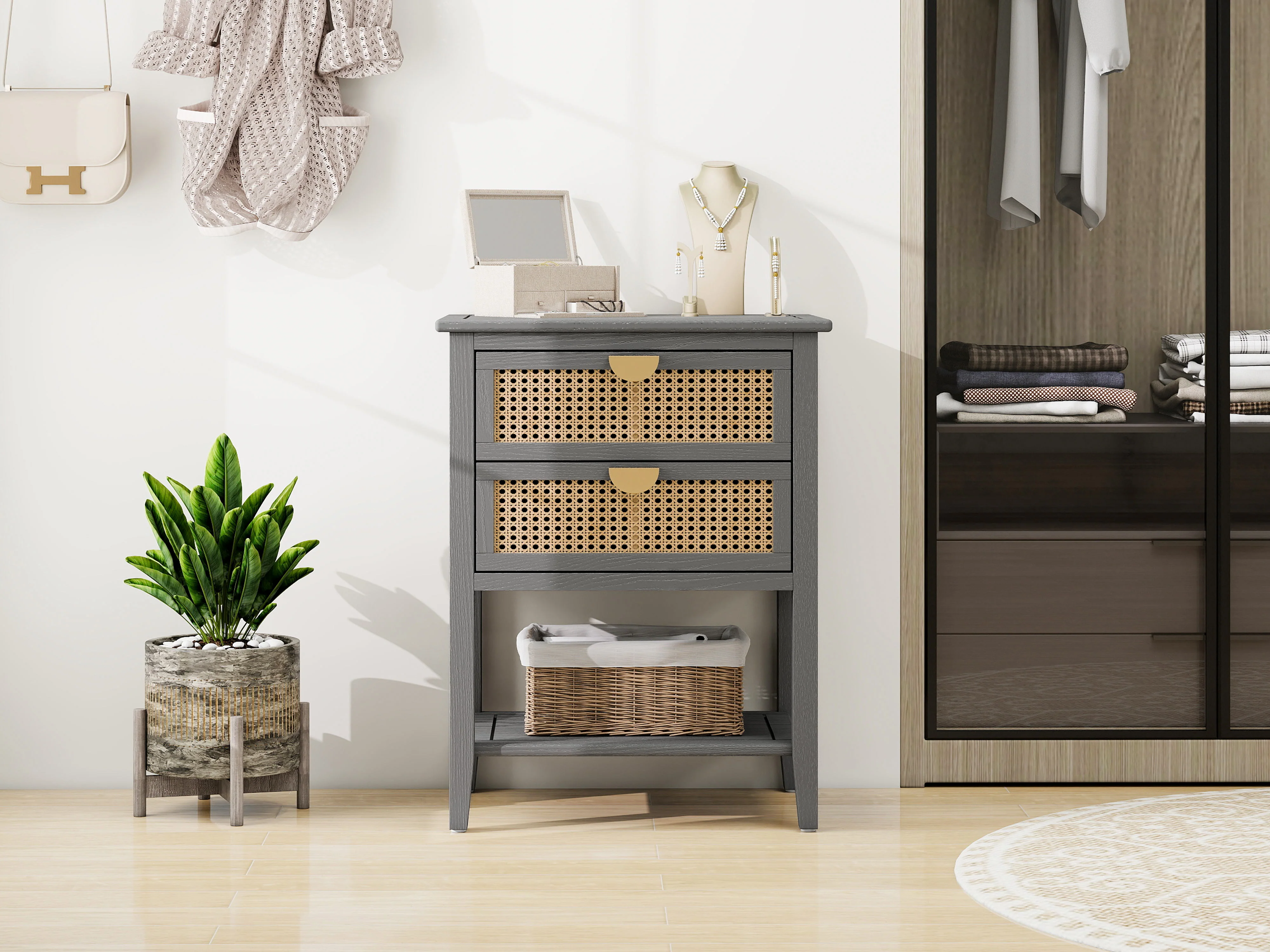 2-Drawer Side Table with Natural Rattan Drawers - Image 7