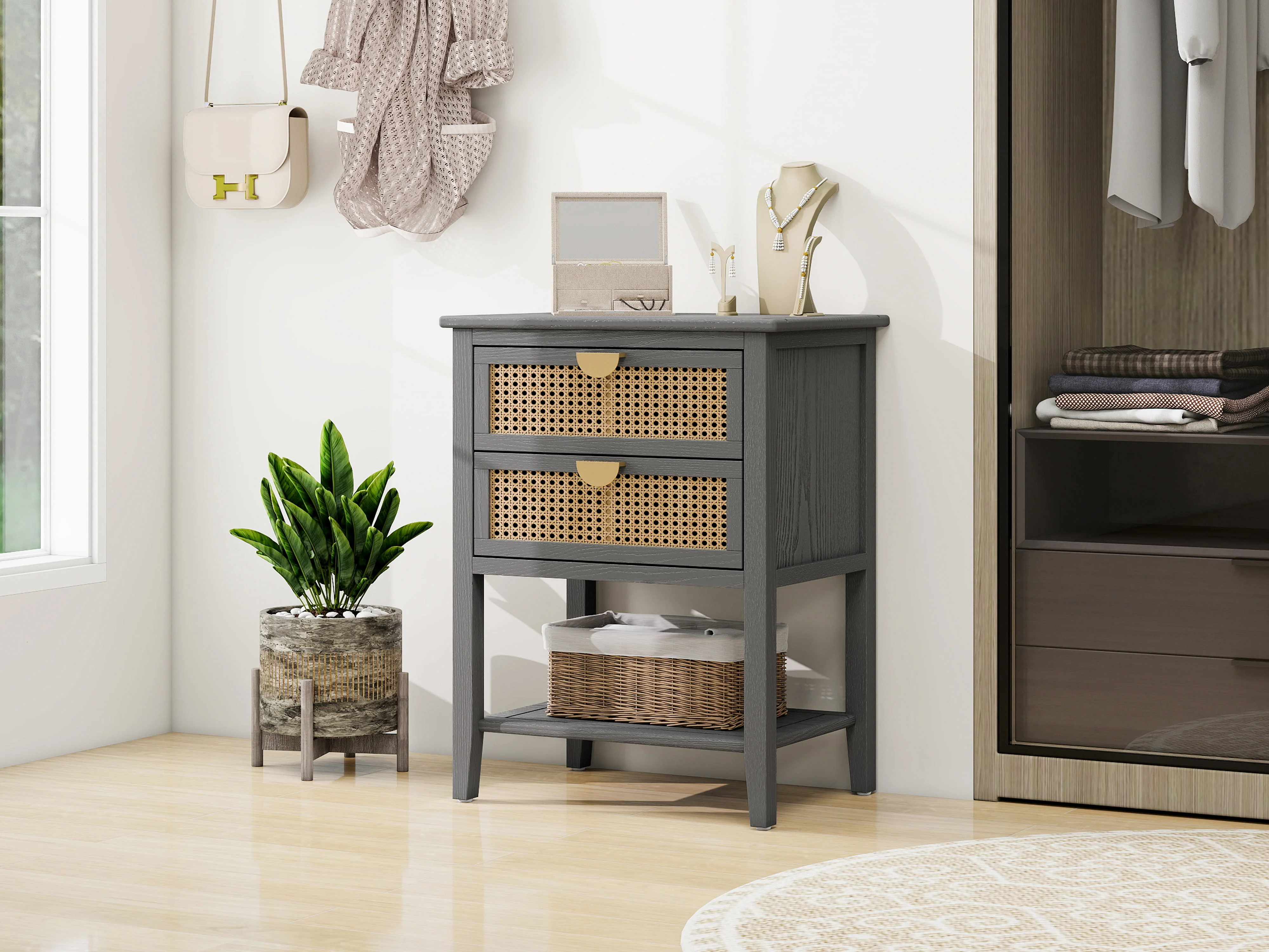 2-Drawer Side Table with Natural Rattan Drawers - Image 8