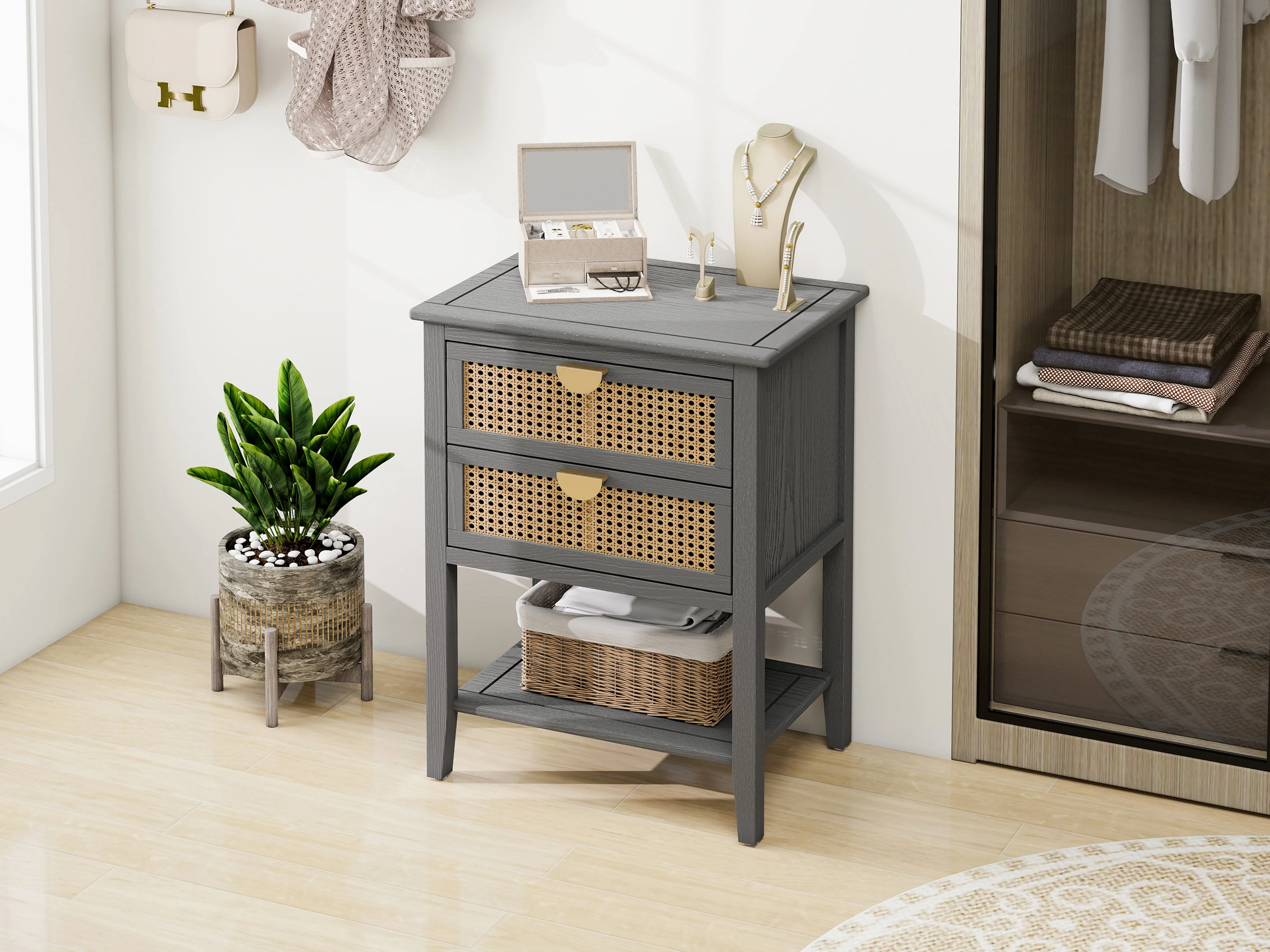 2-Drawer Side Table with Natural Rattan Drawers - Image 9