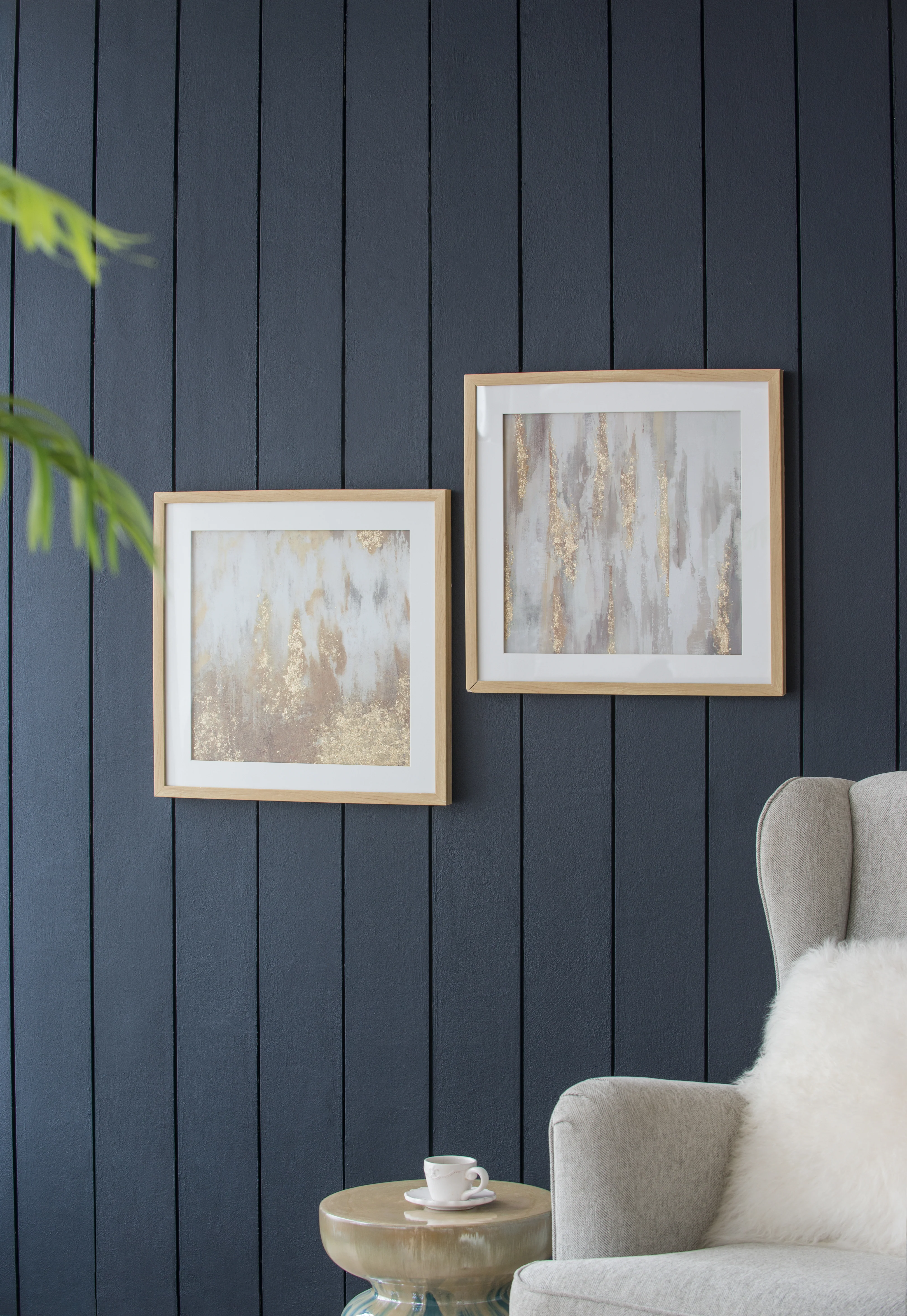 20.8x20.8x1.2' Framed Gold and Gray Wall Art with Glass Cover, Set of 2