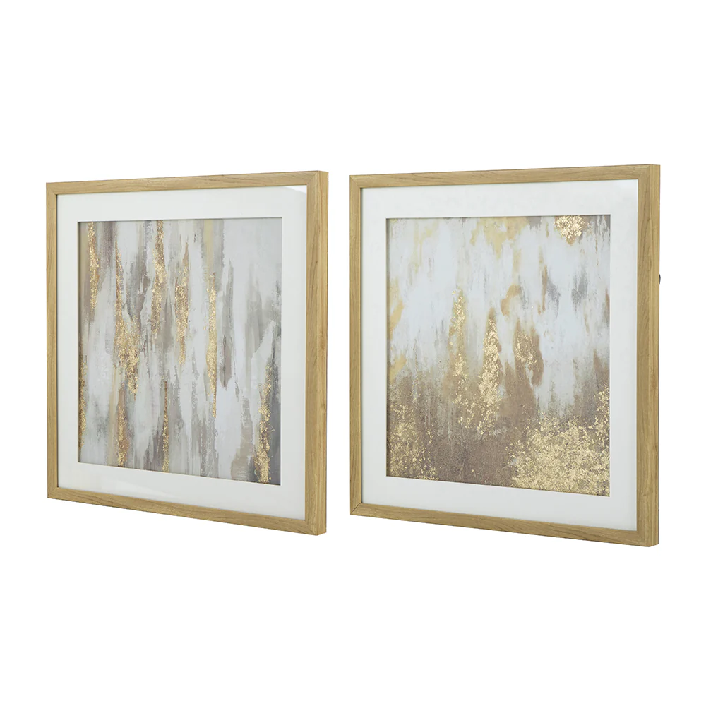 20.8x20.8x1.2' Framed Gold and Gray Wall Art with Glass Cover, Set of 2 - Image 2