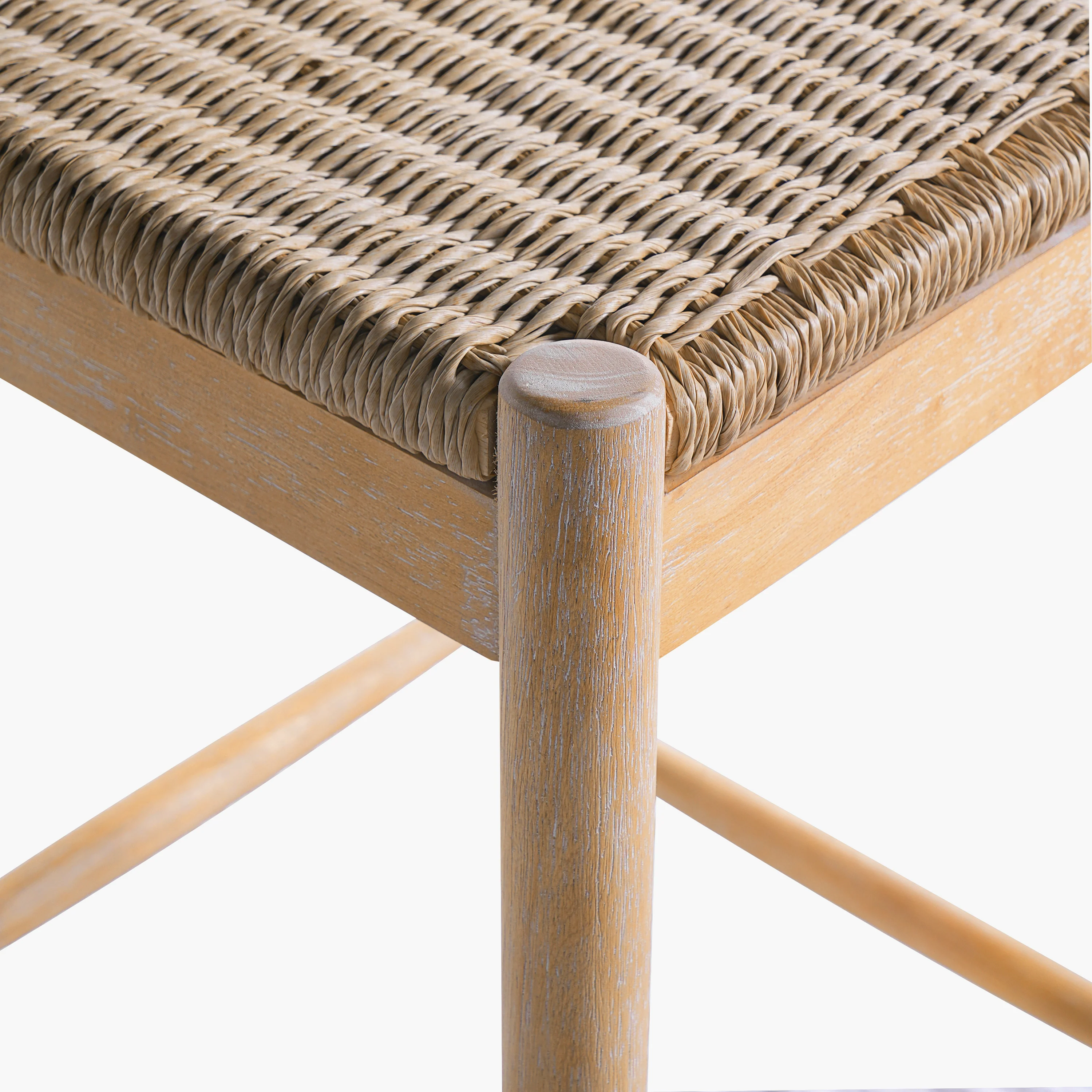 25.8" Boho Wicker Backless Stool Chairs with Acacia Wood Legs, Set of 2 - Image 10