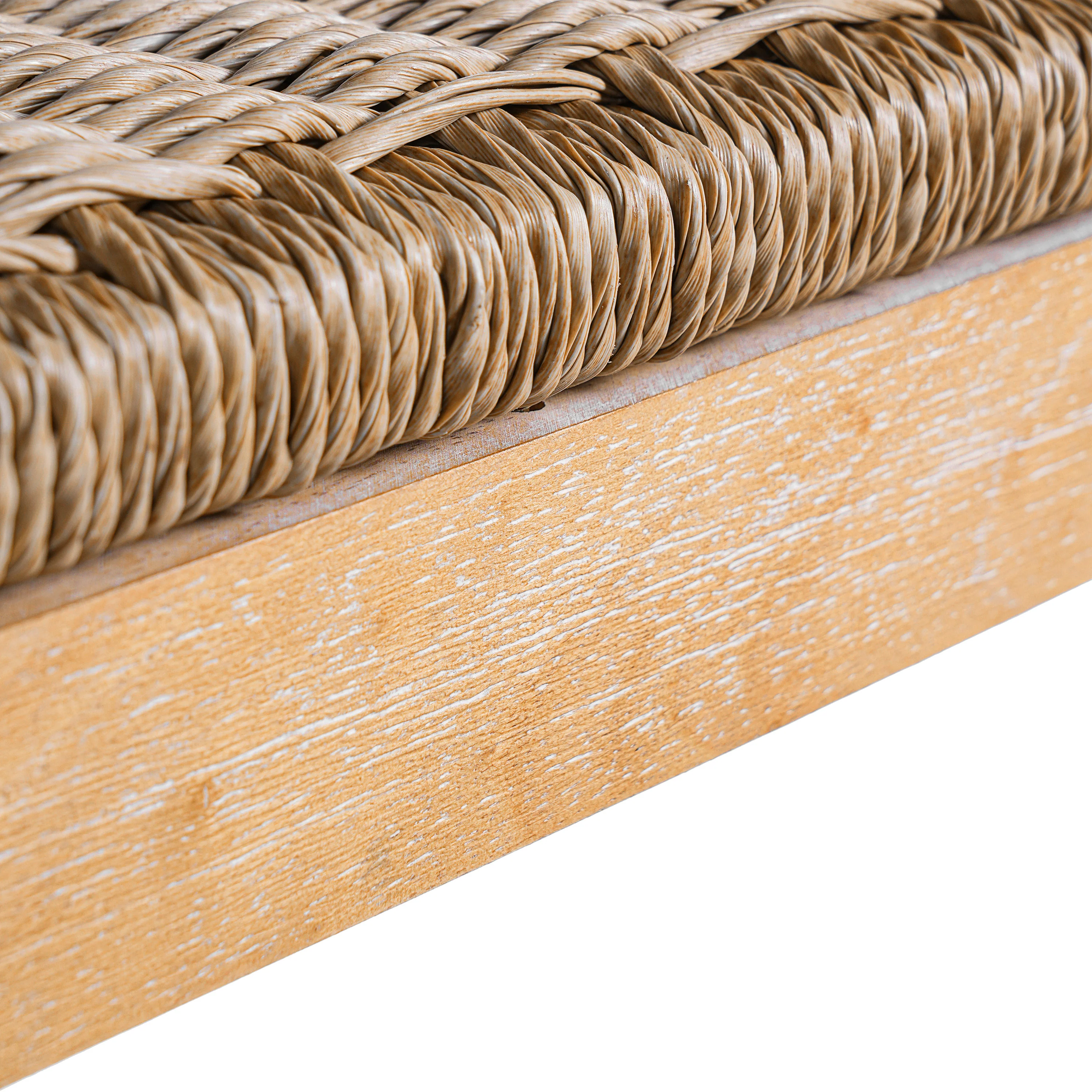 25.8" Boho Wicker Backless Stool Chairs with Acacia Wood Legs, Set of 2 - Image 8