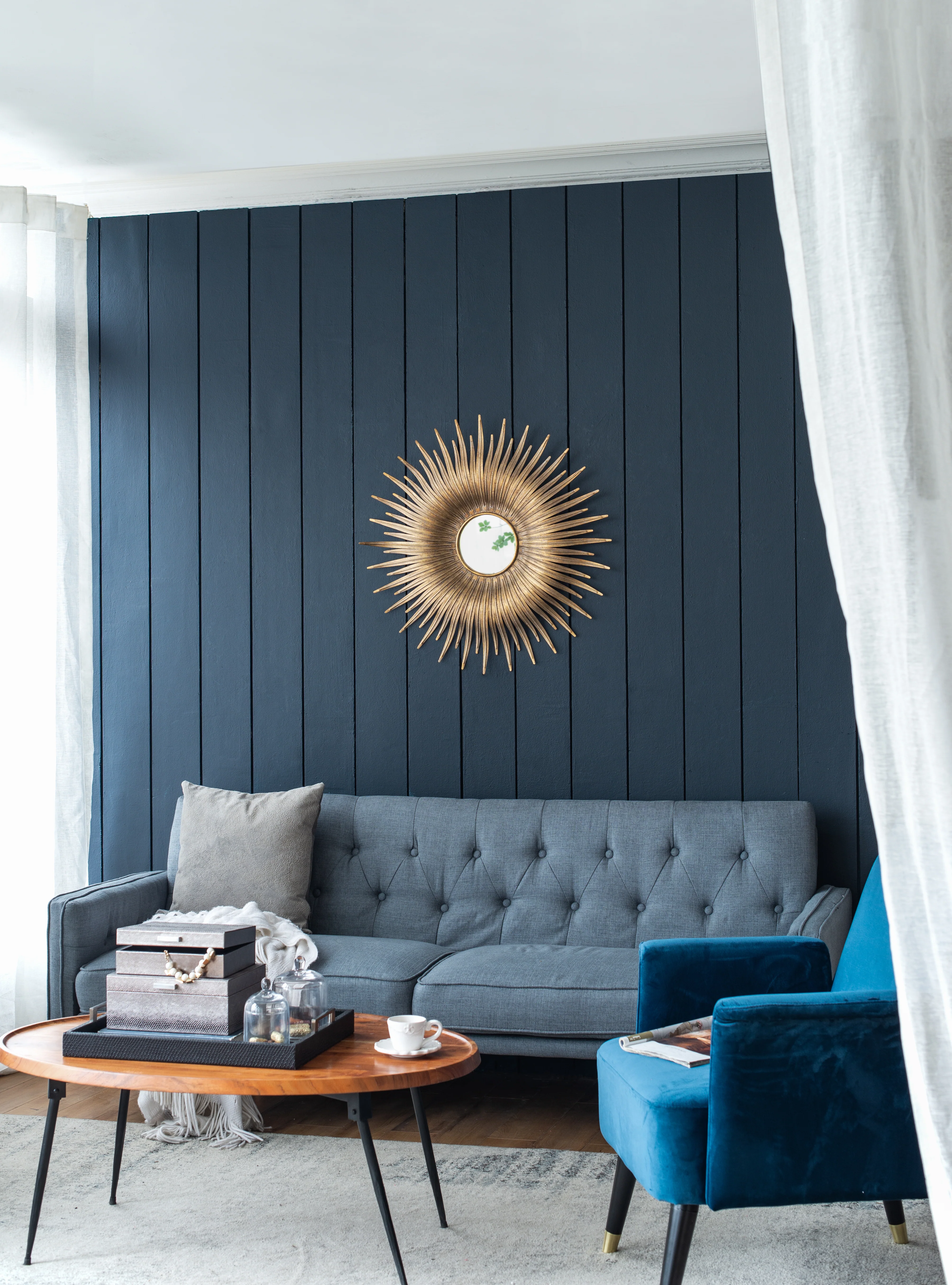 28.3' in Retro Design Gold Sunburst Metal Wall Mirror Decorative Mirror - Image 3