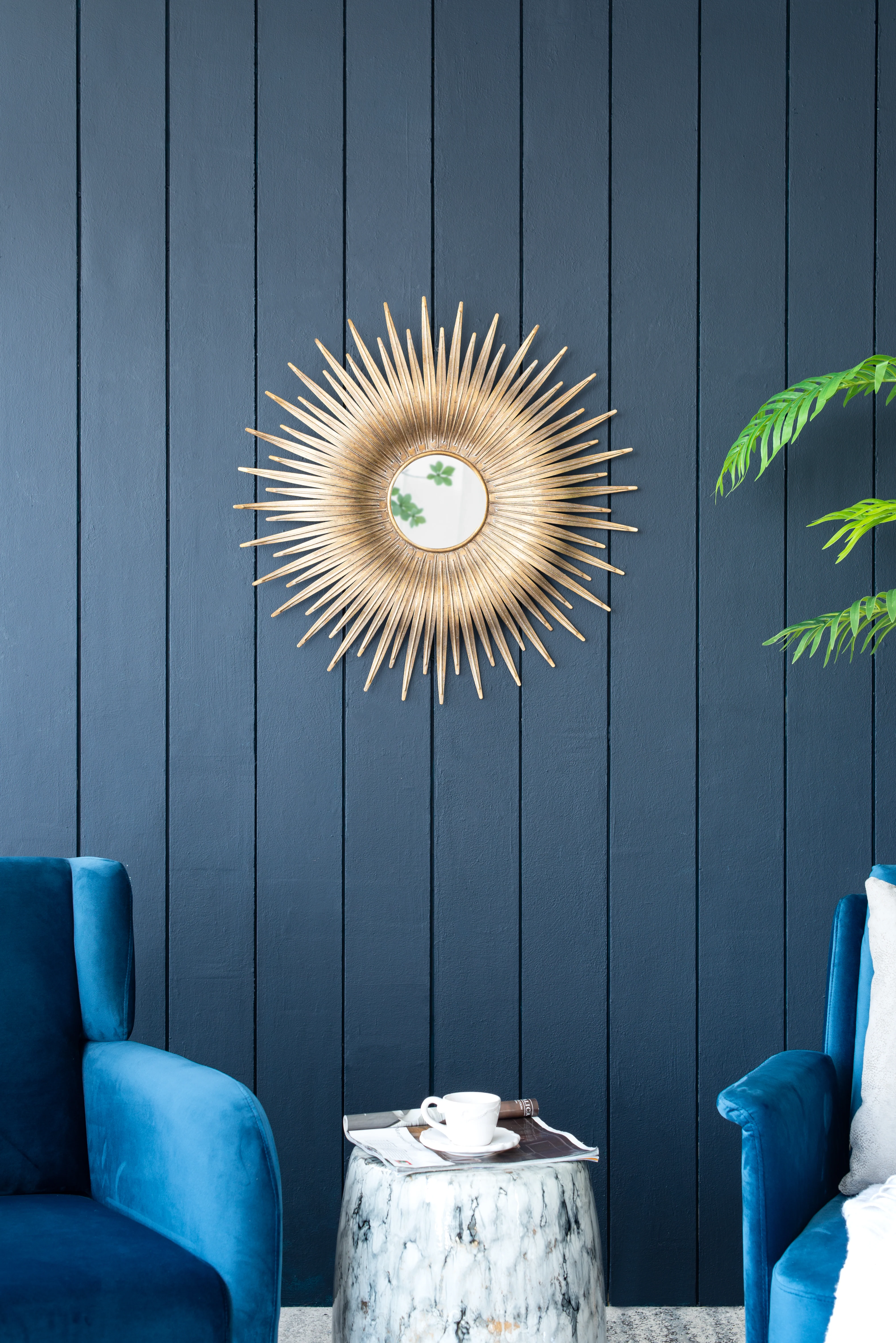 28.3' in Retro Design Gold Sunburst Metal Wall Mirror Decorative Mirror - Image 4