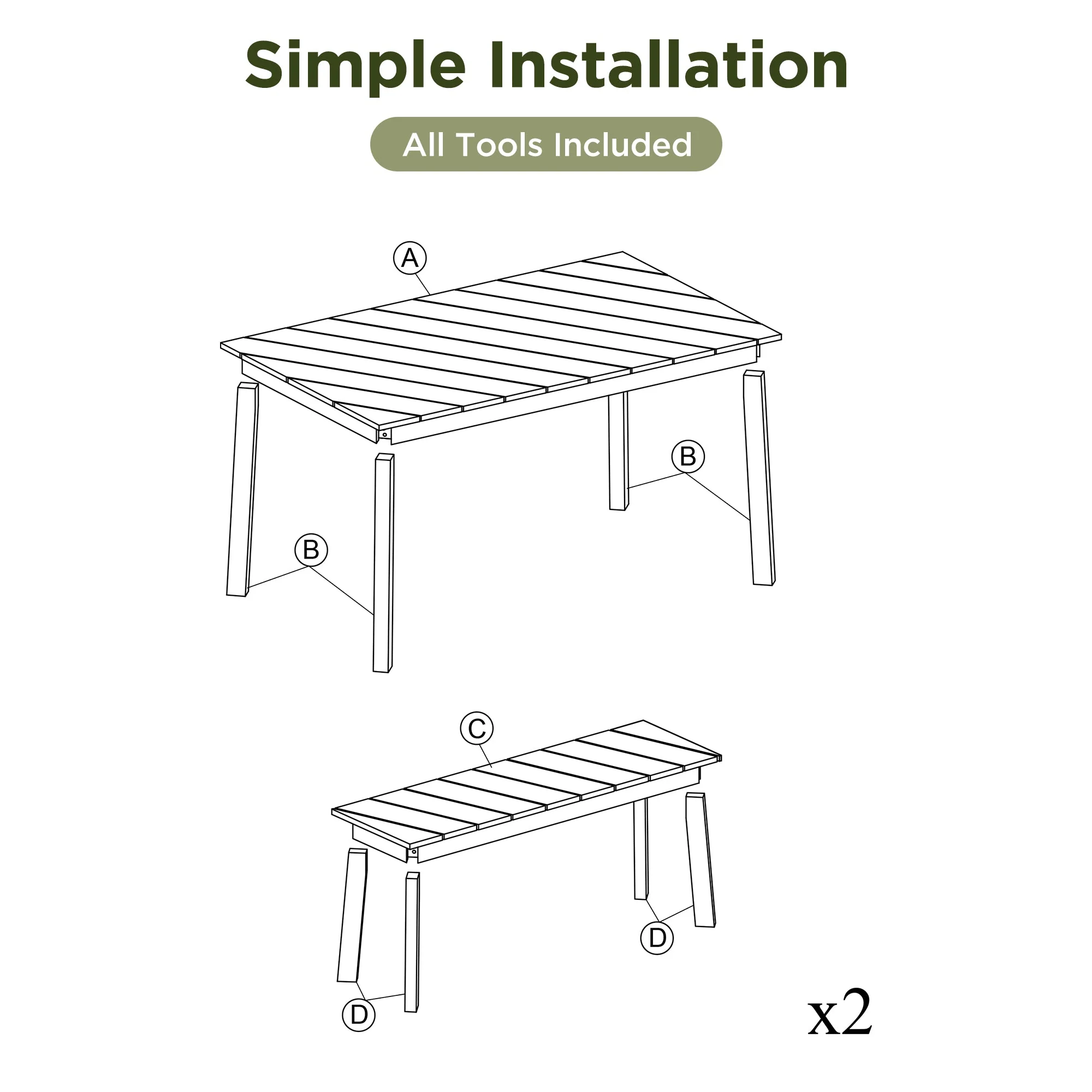 3-Piece Acacia Wood Dining Set with Dining Table and Bench - Image 4