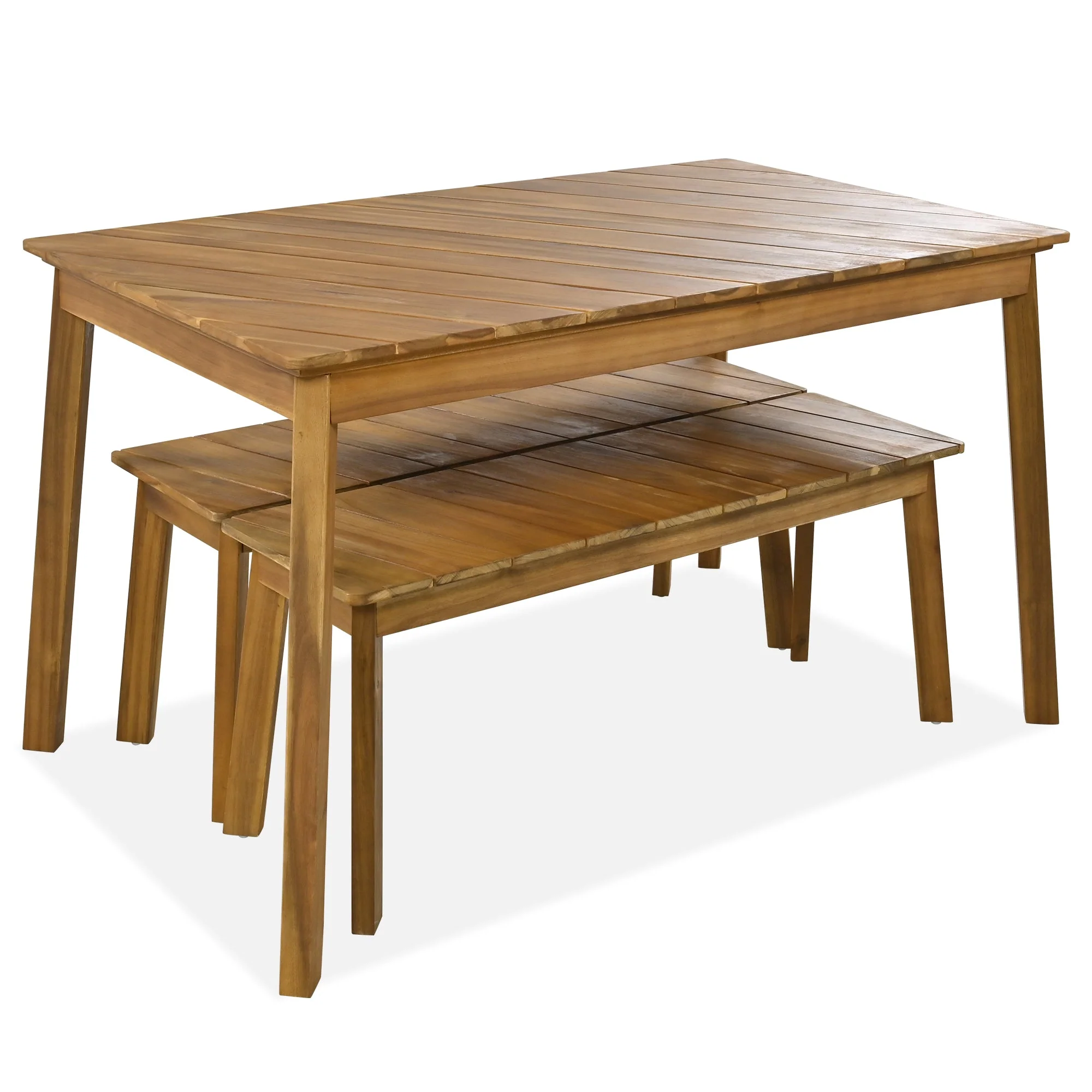 3-Piece Acacia Wood Dining Set with Dining Table and Bench - Image 8