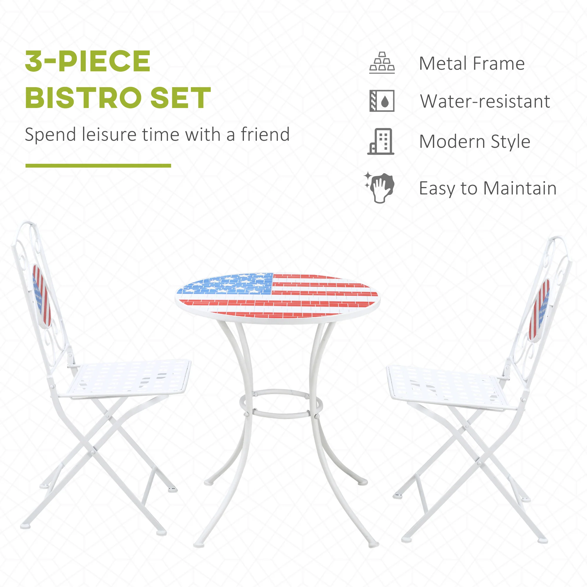 3 Piece Mosaic Americana Patio Bistro Set - Image 5