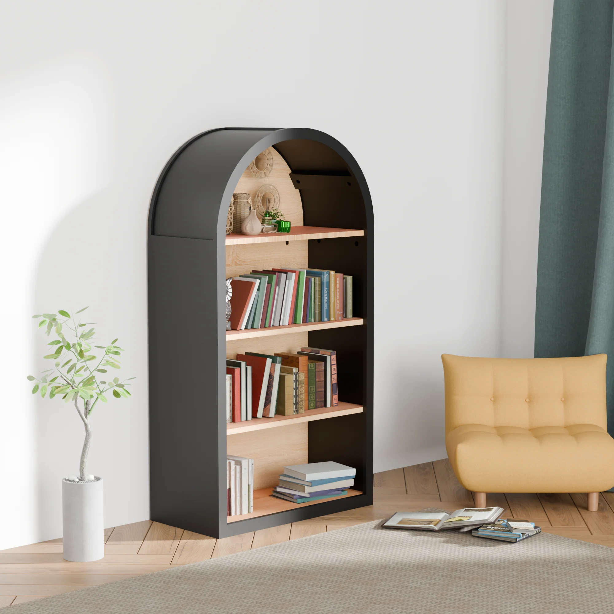 Pinevale 4-Tier Arched Bookshelf - Image 14