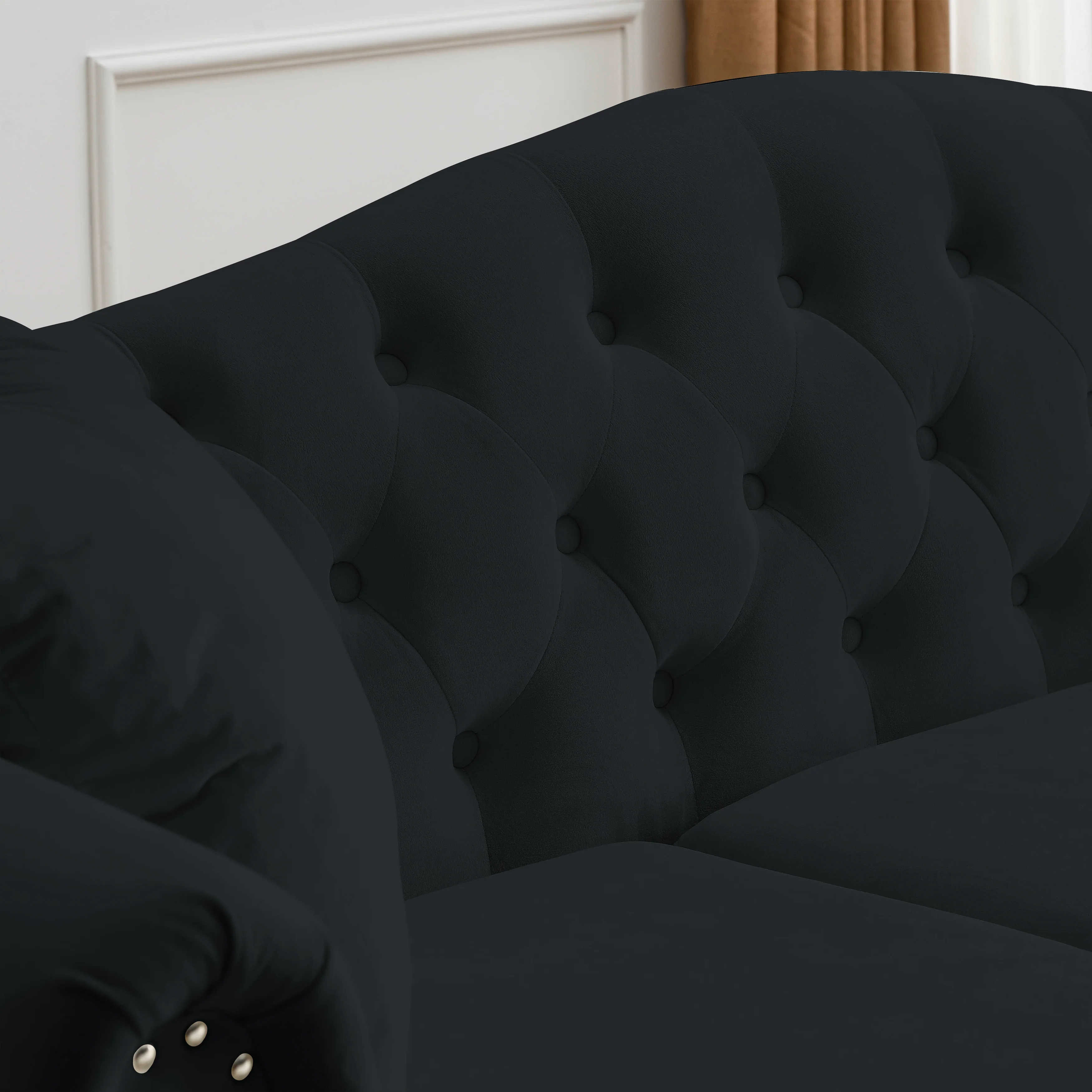 Black Velvet Chesterfield Sofa - Image 12