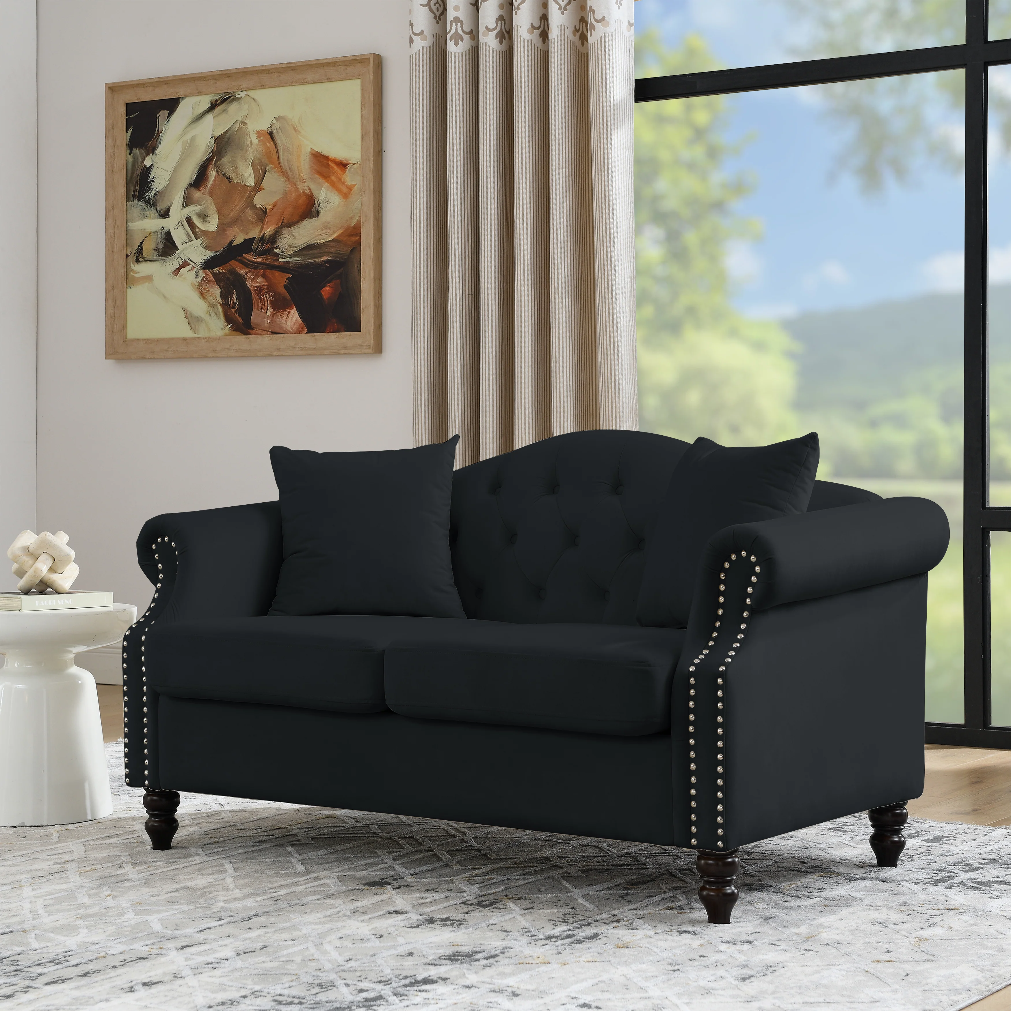 Black Velvet Chesterfield Sofa - Image 2