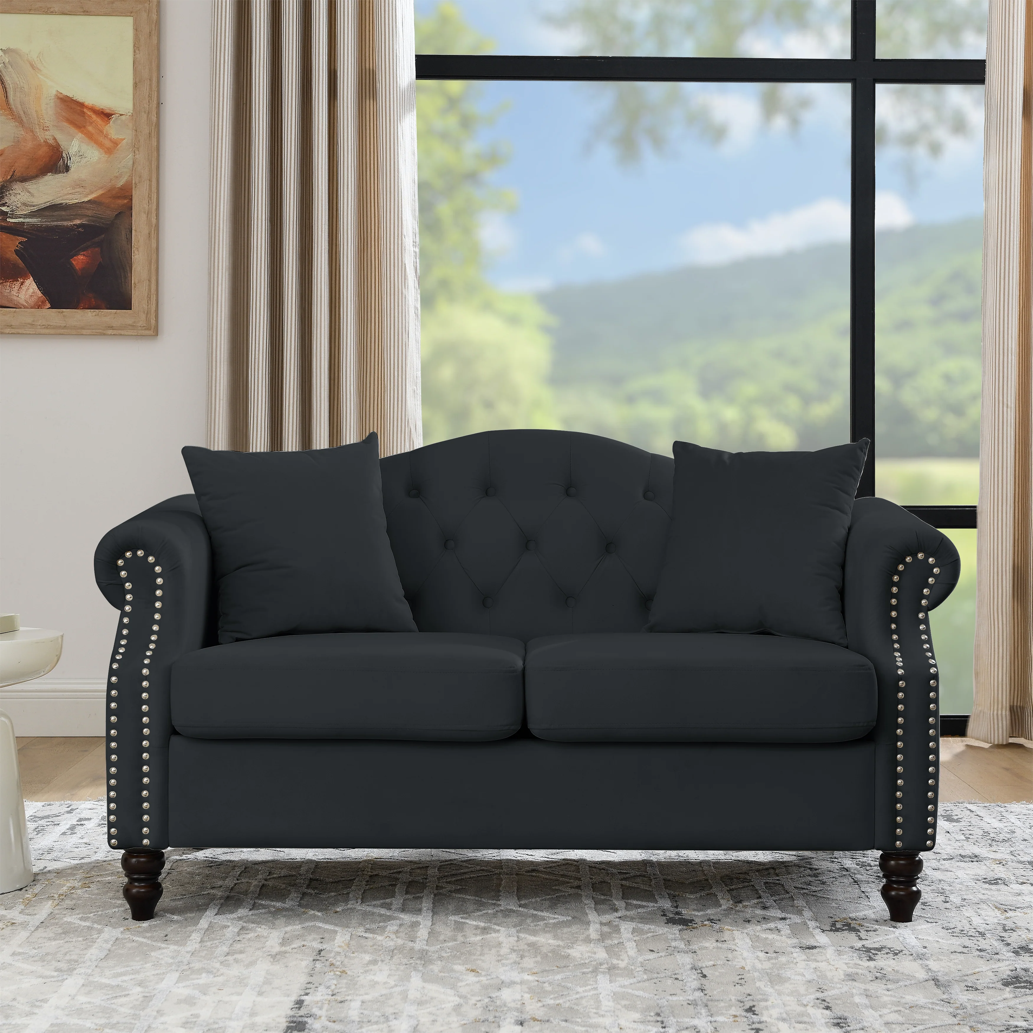 Black Velvet Chesterfield Sofa - Image 3