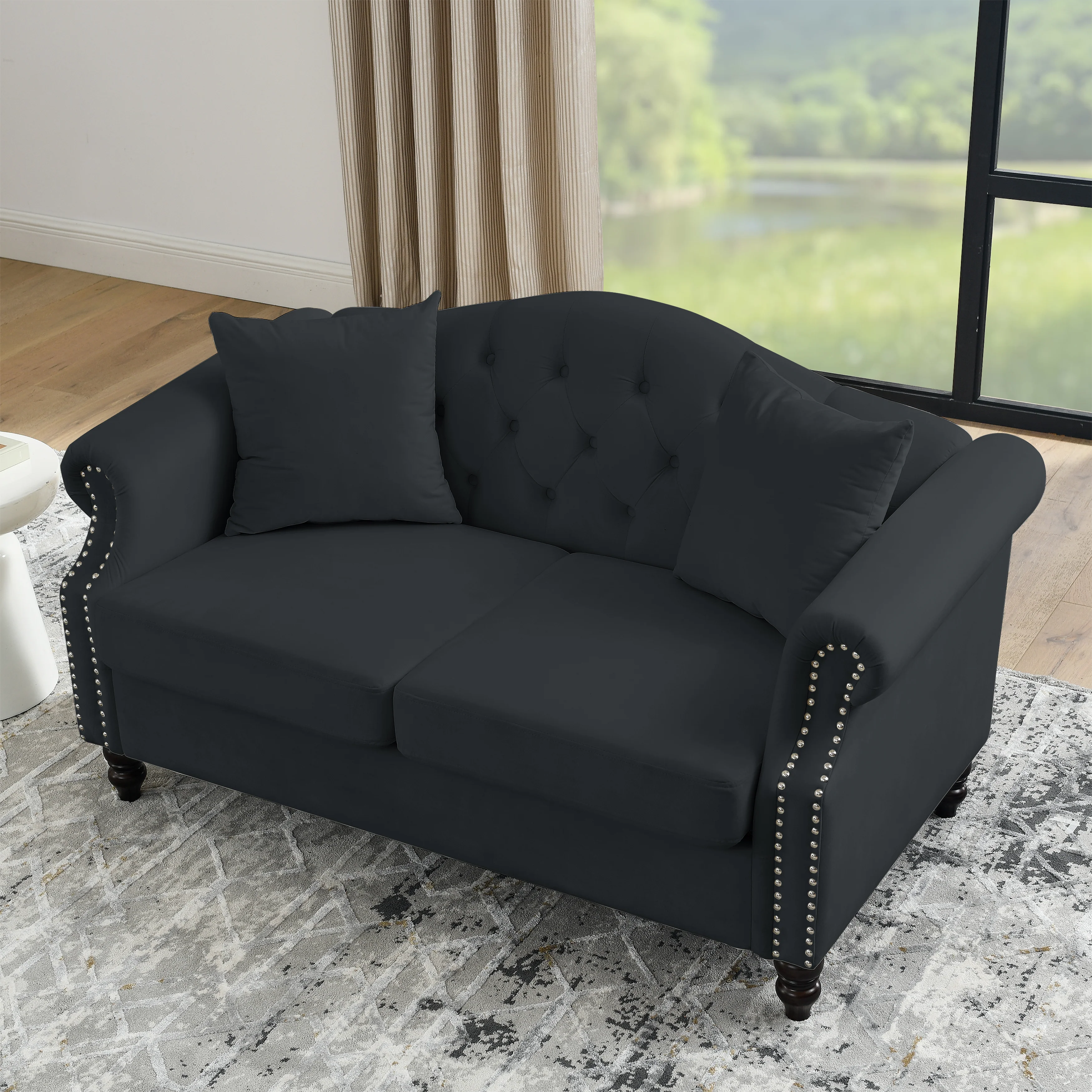 Black Velvet Chesterfield Sofa - Image 4