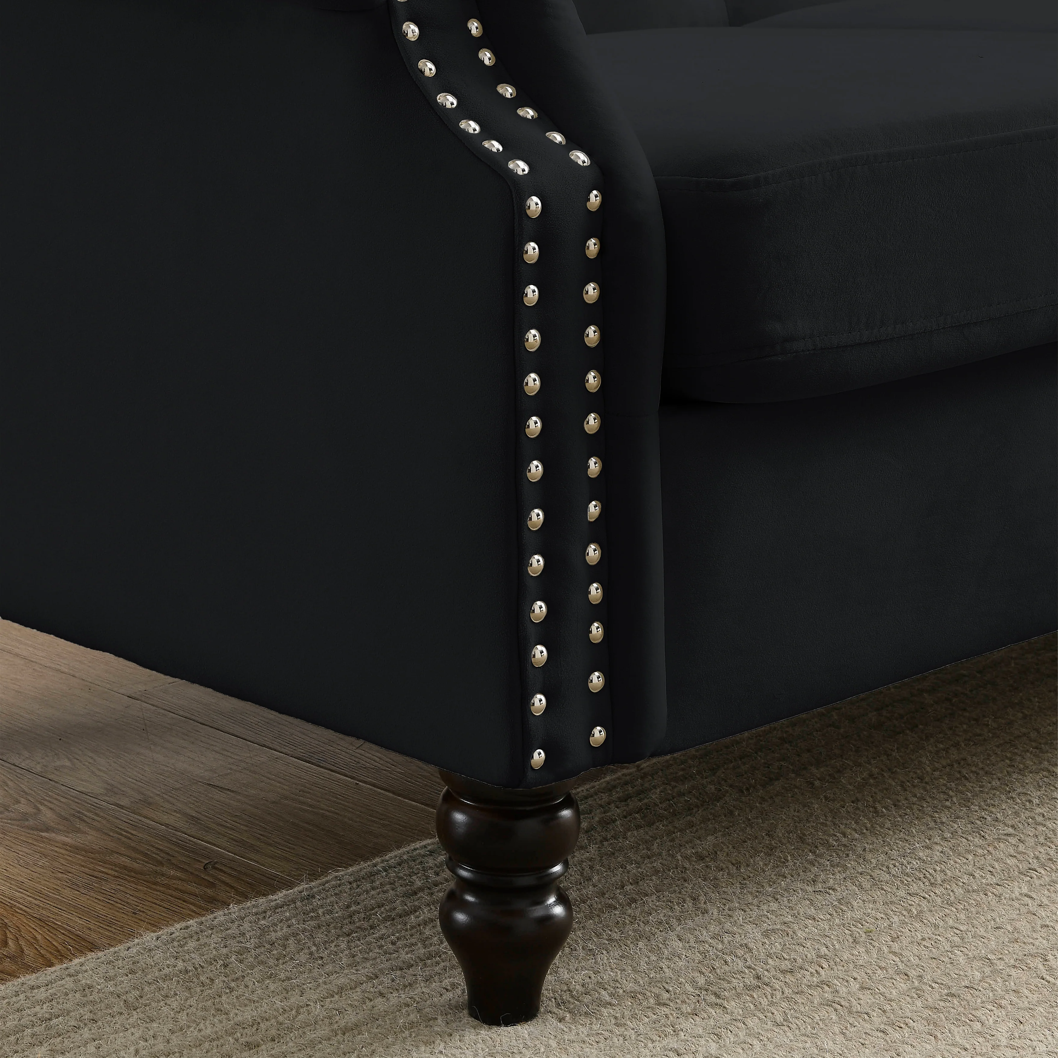 Black Velvet Chesterfield Sofa - Image 9