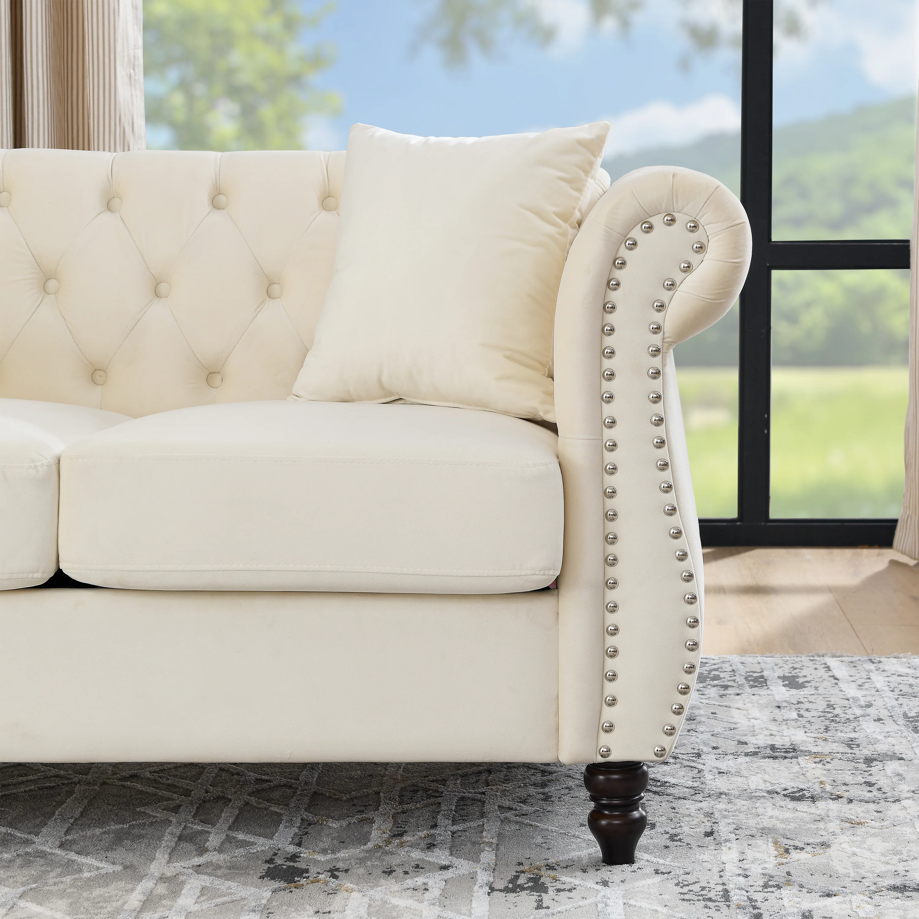 Nailhead Velvet Chesterfield Loveseat - Image 12