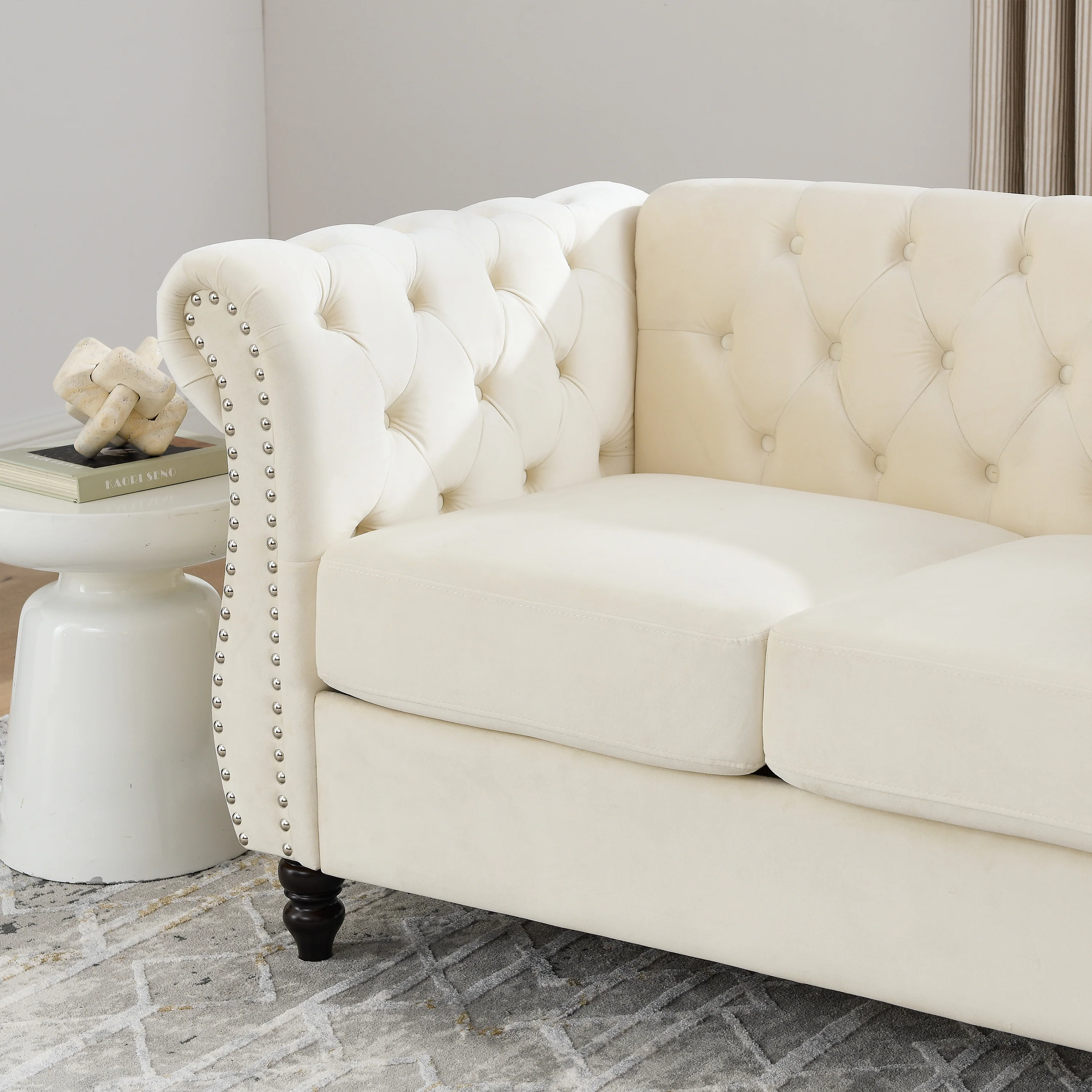 Nailhead Velvet Chesterfield Loveseat - Image 13
