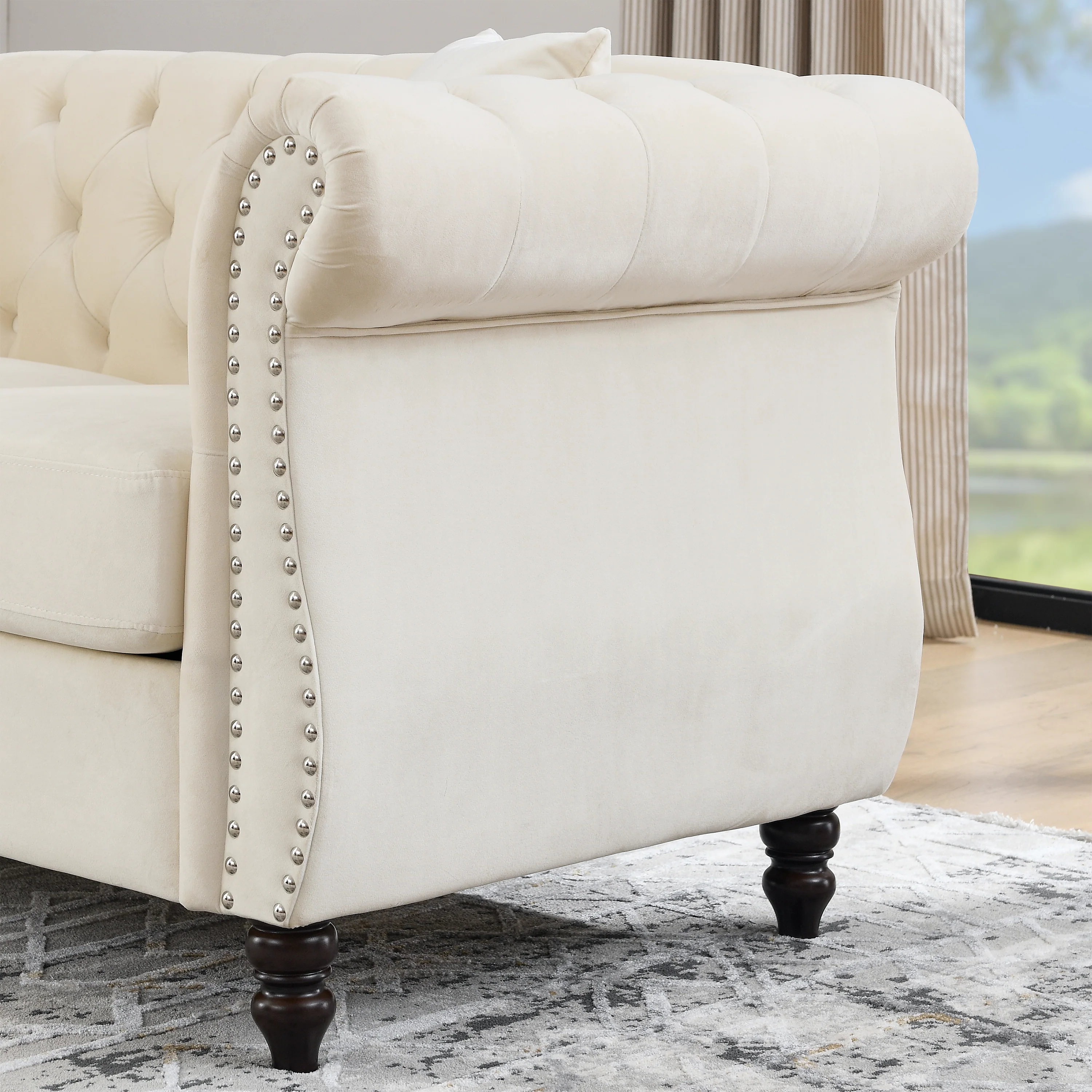 Nailhead Velvet Chesterfield Loveseat - Image 14