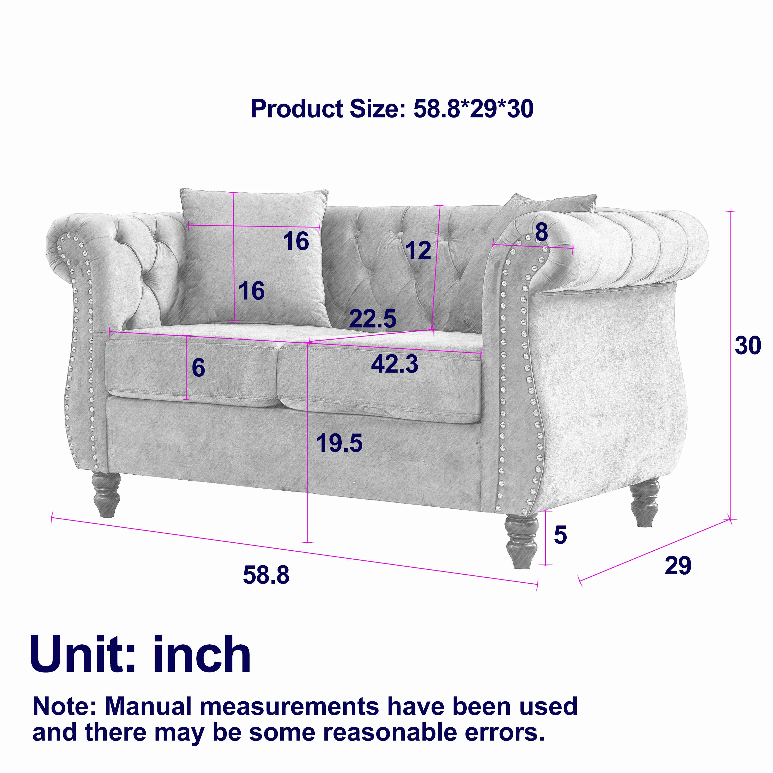 Nailhead Velvet Chesterfield Loveseat - Image 15