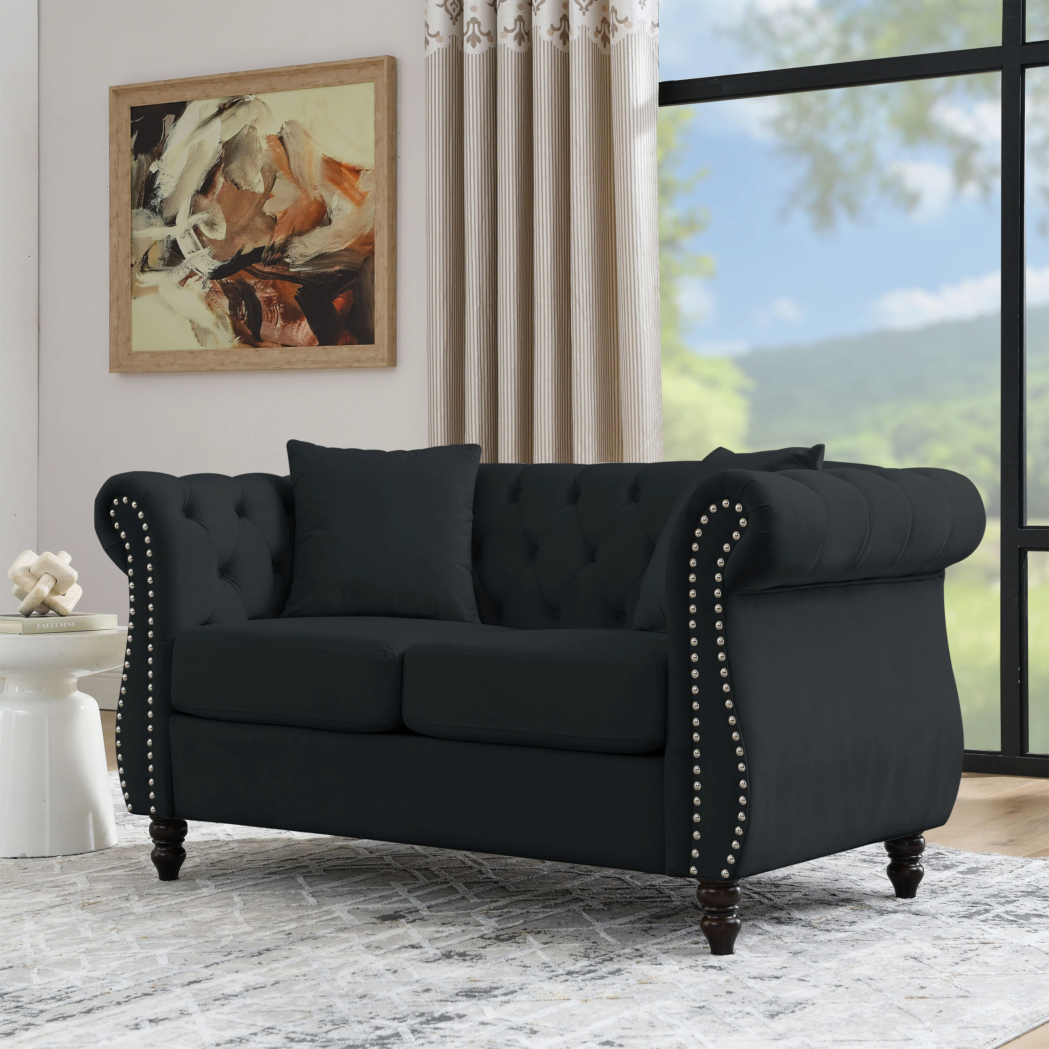 Nailhead Velvet Chesterfield Loveseat - Image 17