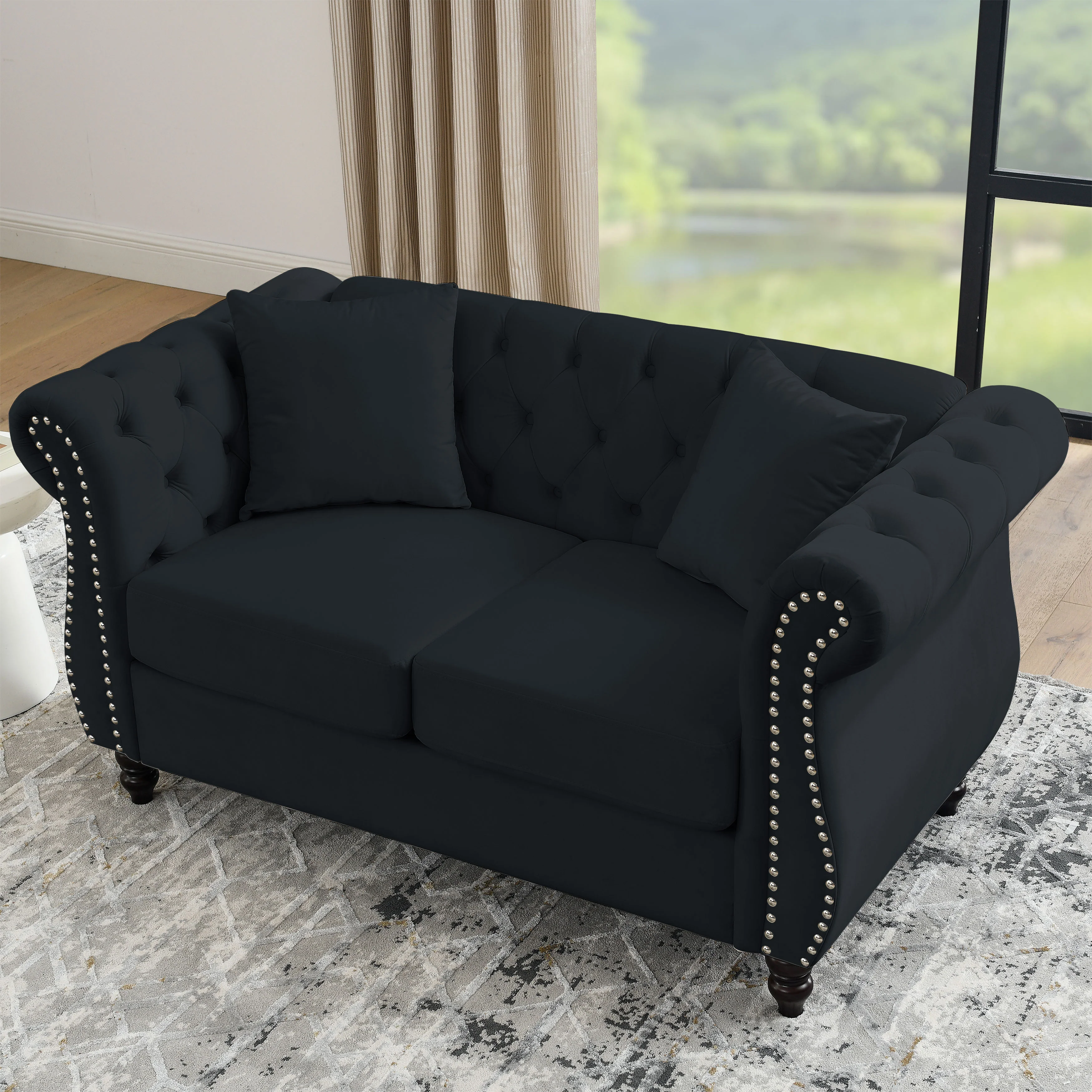Nailhead Velvet Chesterfield Loveseat - Image 18