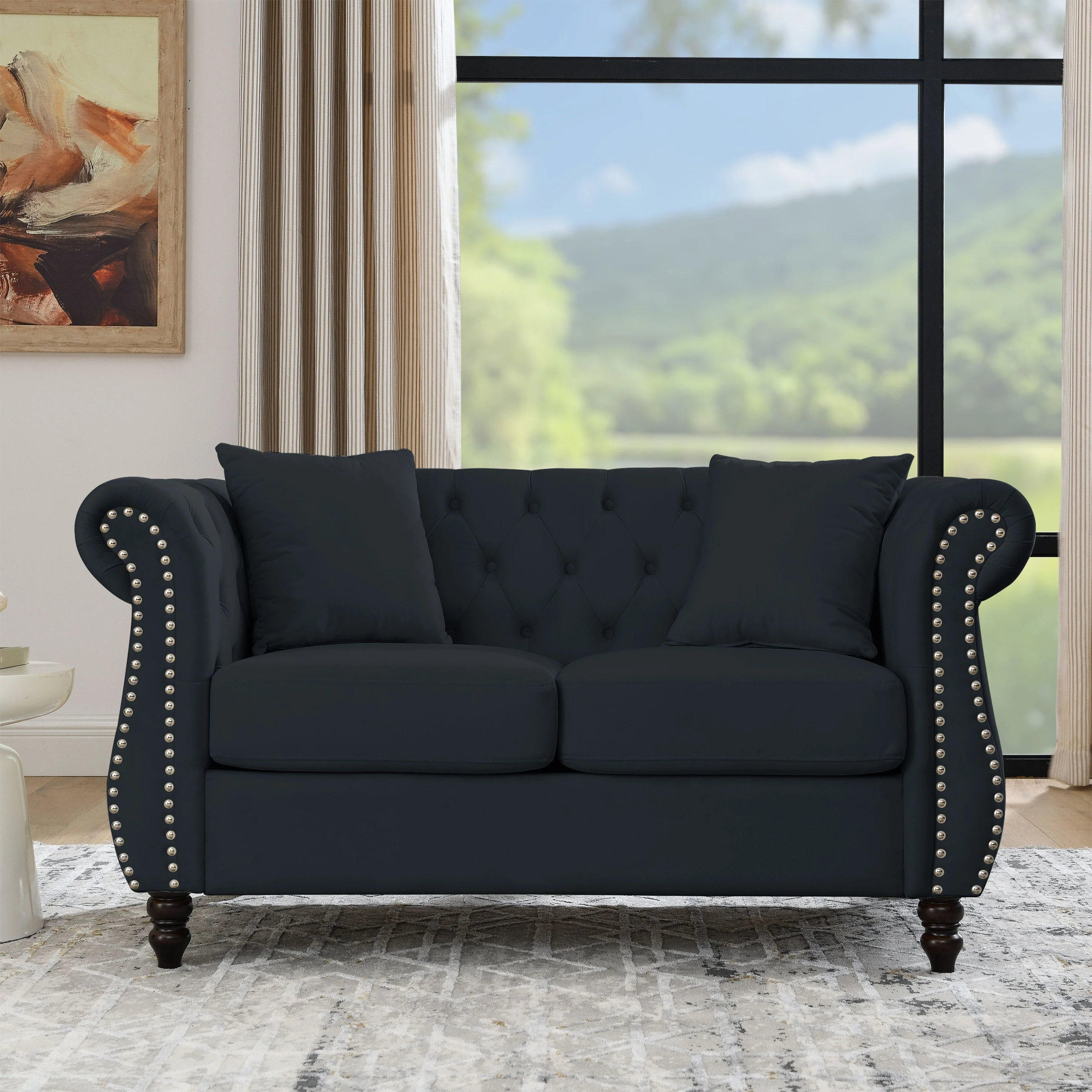 Nailhead Velvet Chesterfield Loveseat - Image 2