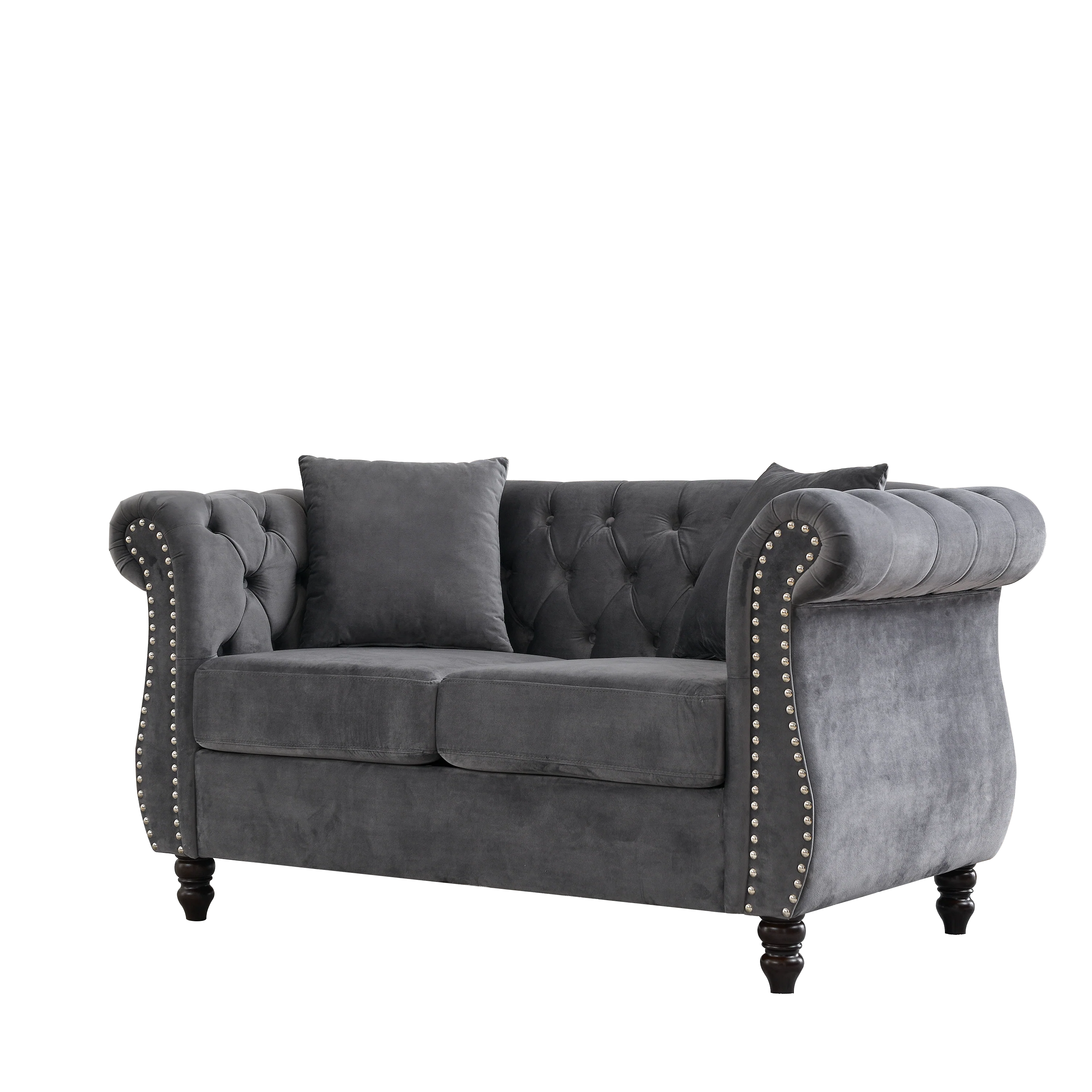 Nailhead Velvet Chesterfield Loveseat - Image 30