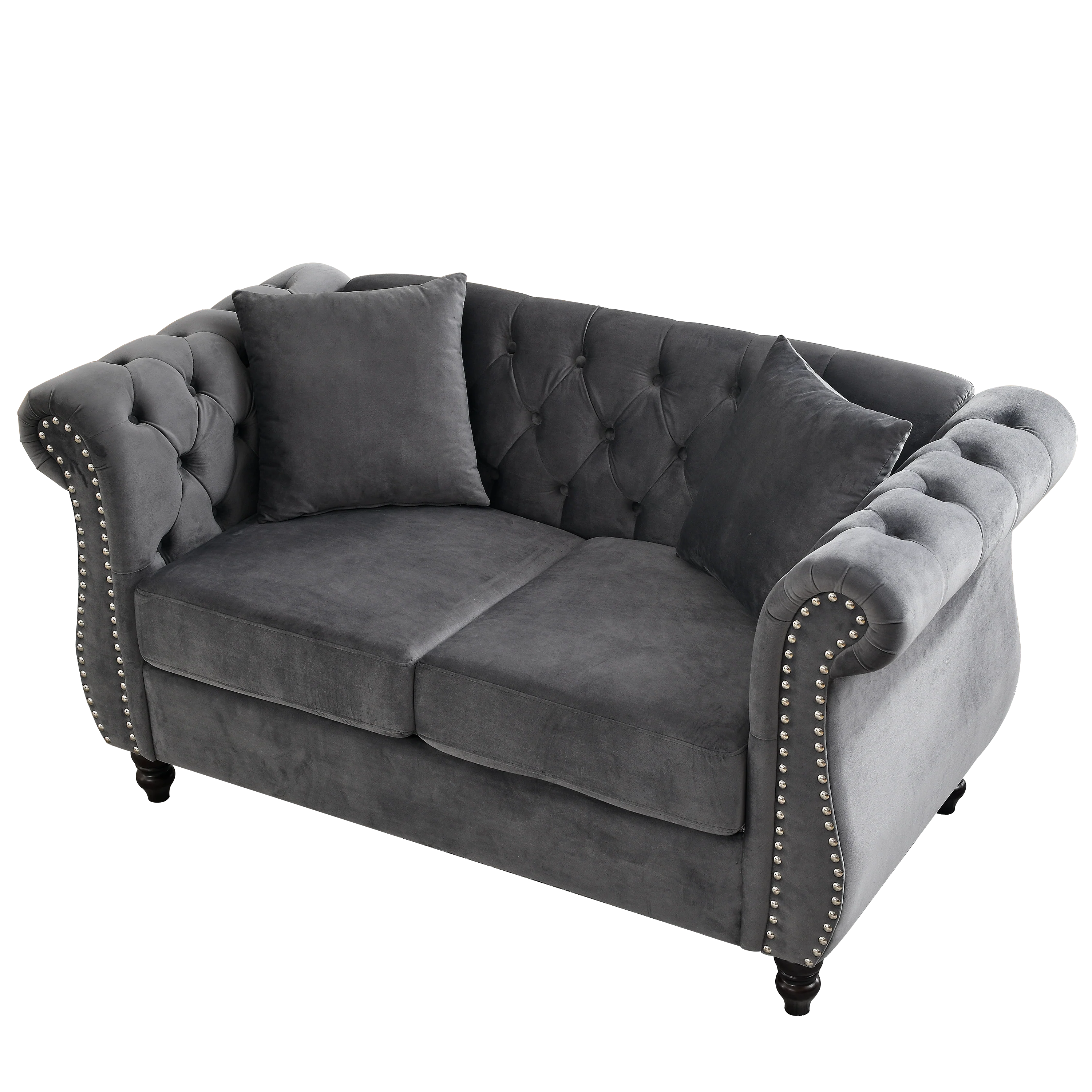 Nailhead Velvet Chesterfield Loveseat - Image 31
