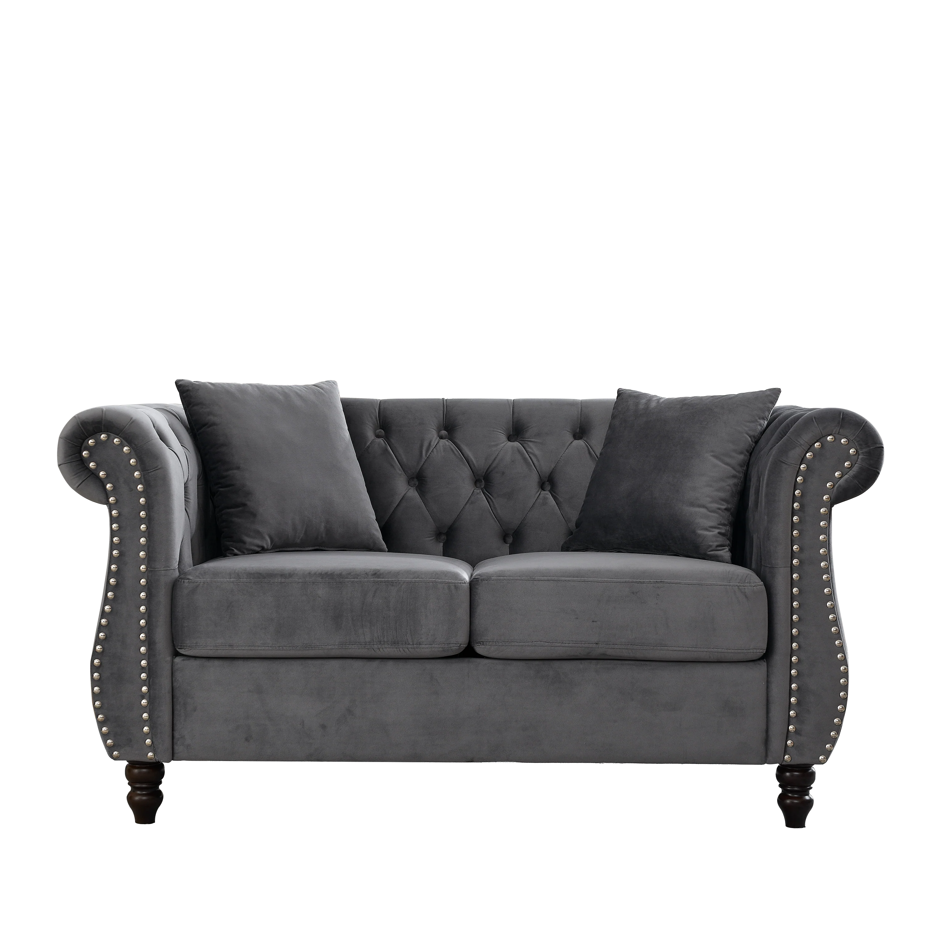 Nailhead Velvet Chesterfield Loveseat - Image 32