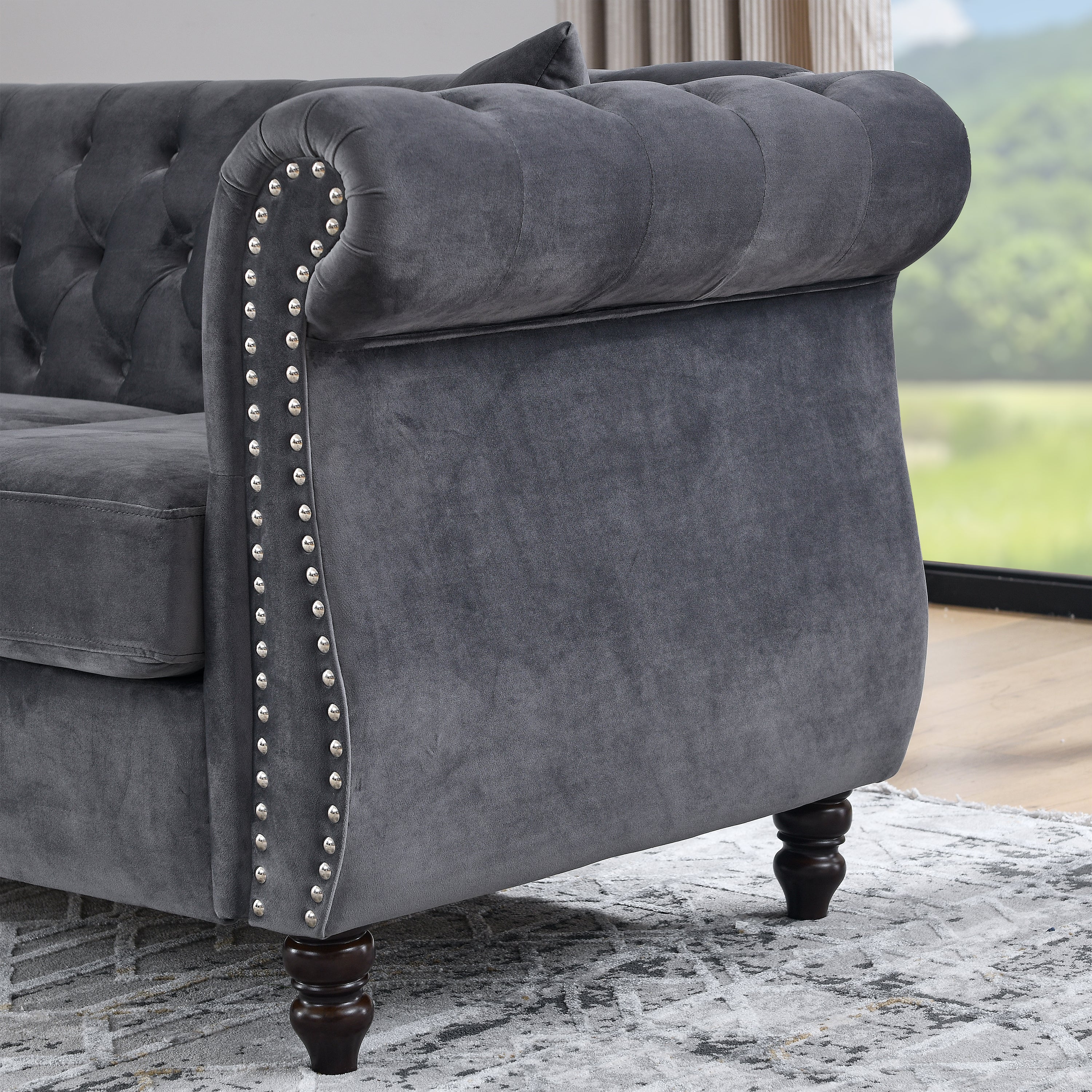 Nailhead Velvet Chesterfield Loveseat - Image 34