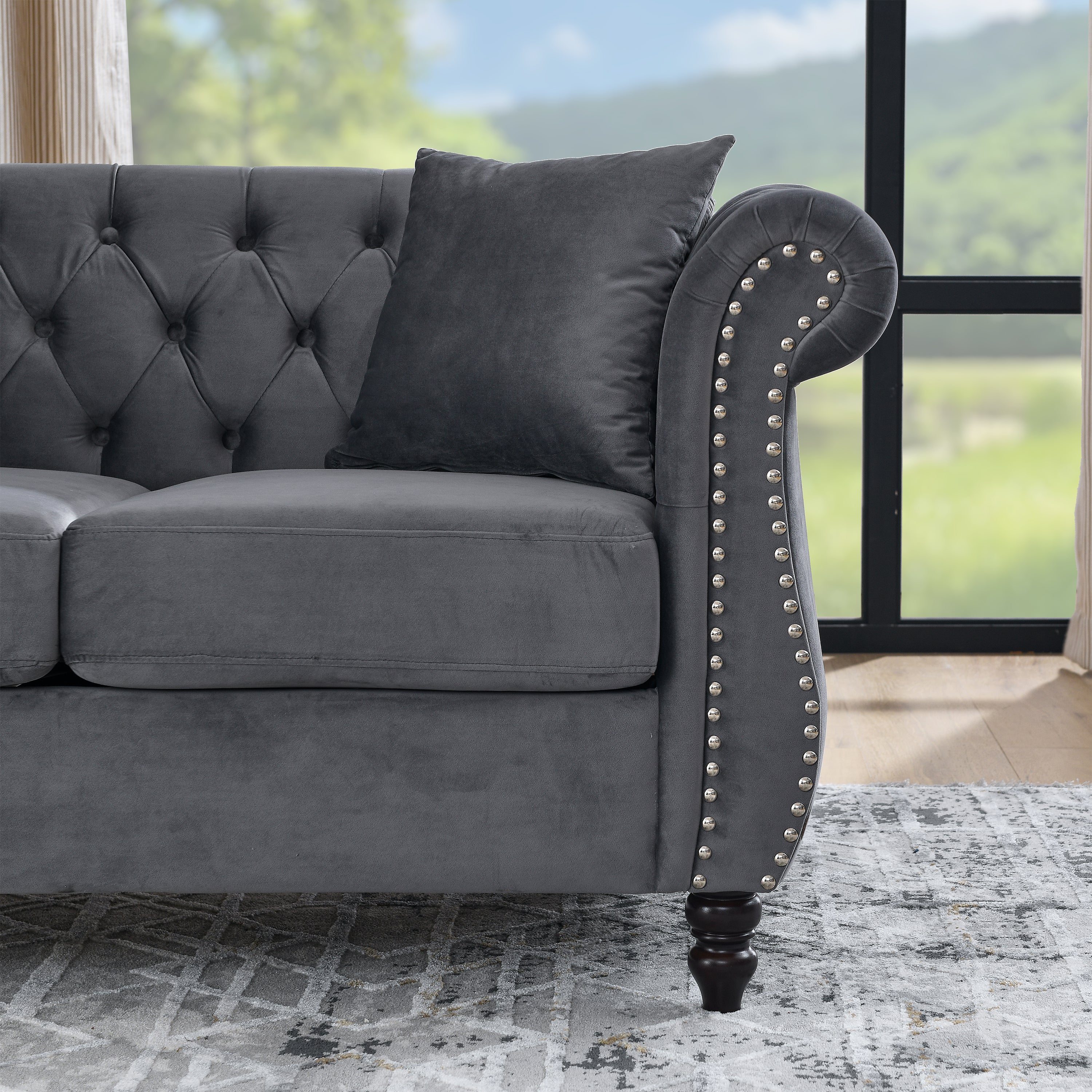Nailhead Velvet Chesterfield Loveseat - Image 36